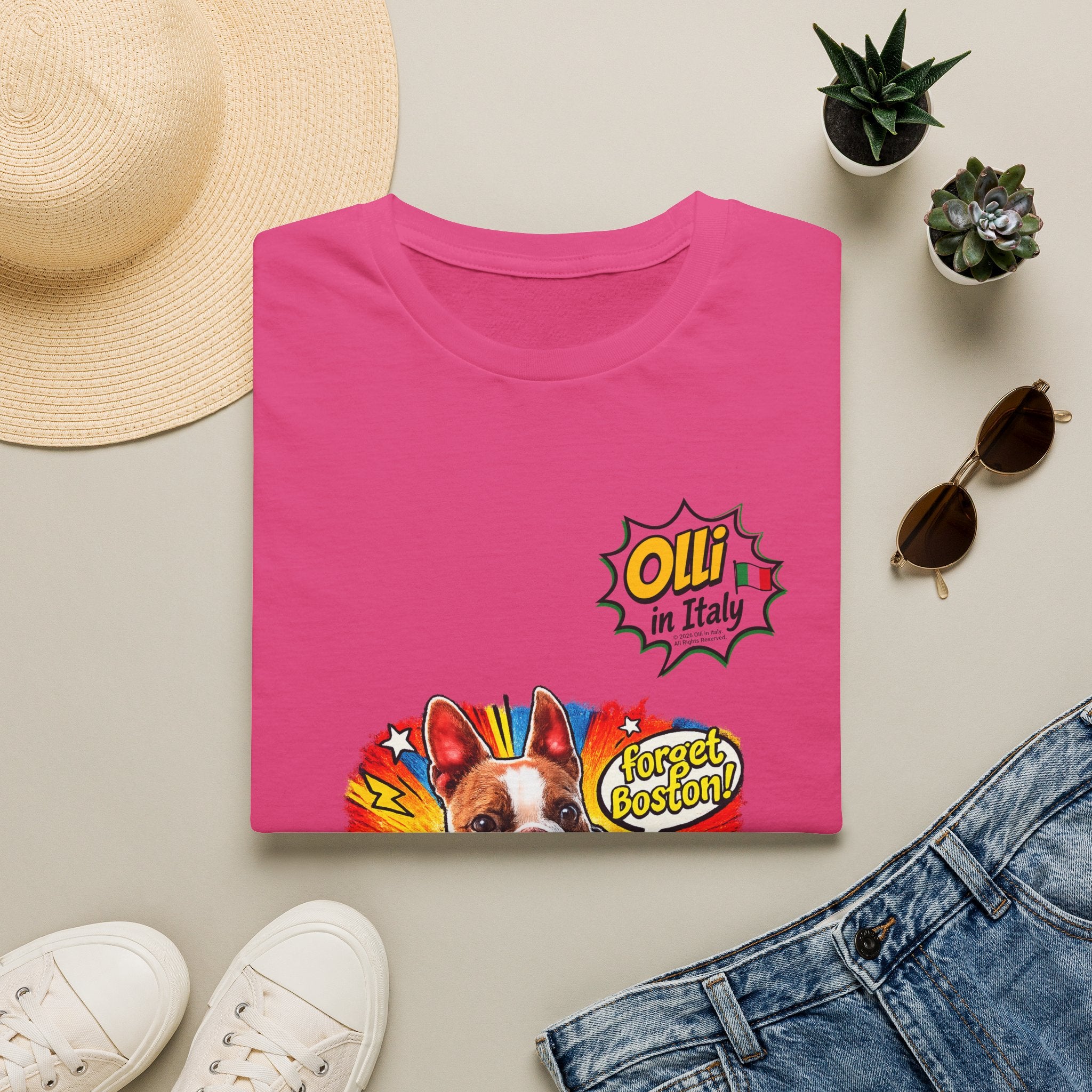 Olli in Italy "Forget Boston" Graphic T-Shirt — Colorful Dog Pop Art Tee