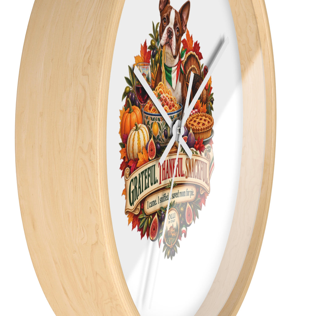 Thankful Pup Thanksgiving Wall Clock — Autumn Harvest Dog Decor