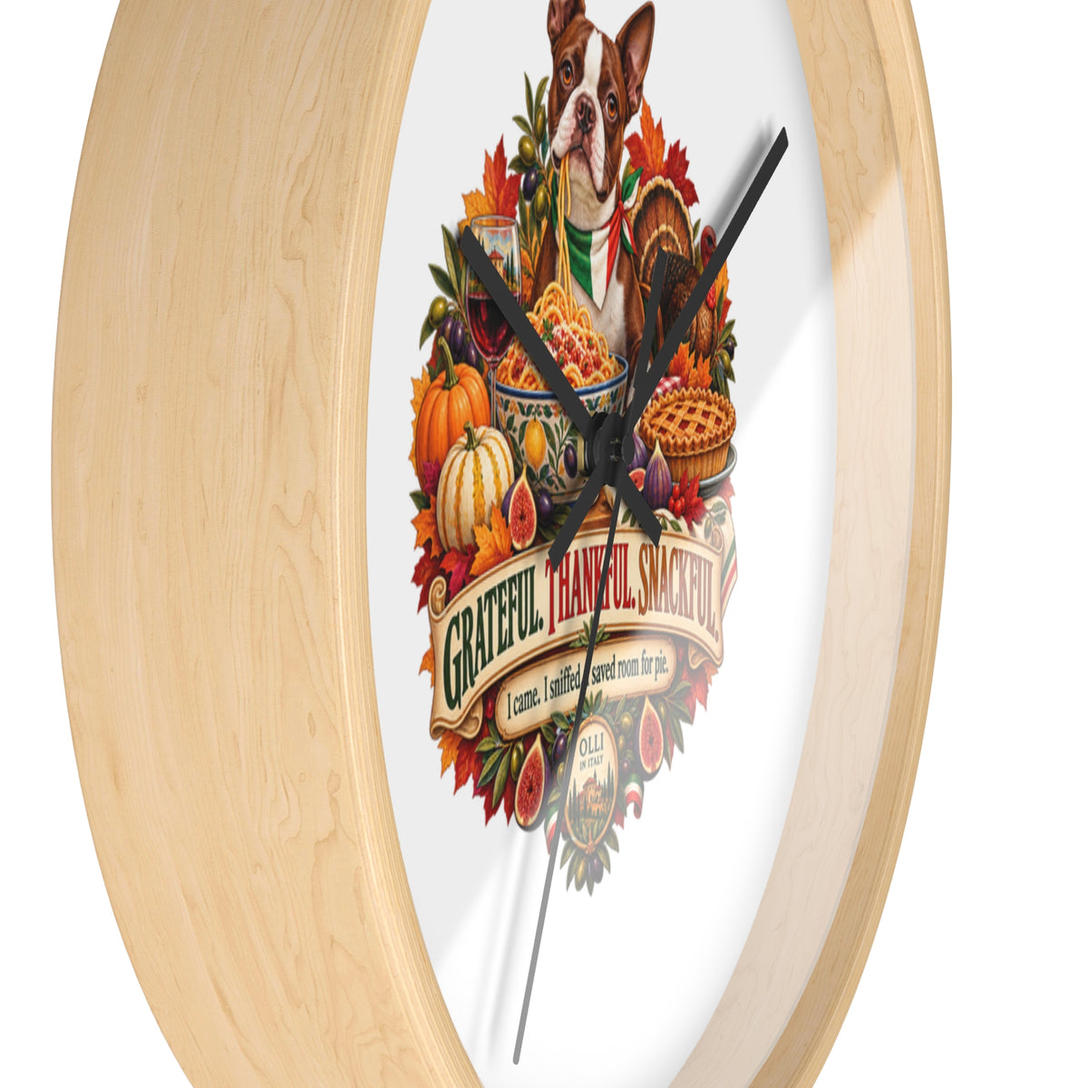 Thankful Pup Thanksgiving Wall Clock — Autumn Harvest Dog Decor
