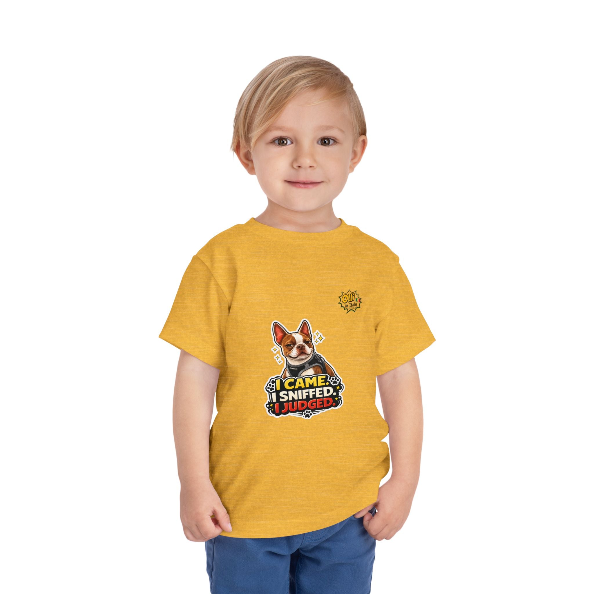 Toddler Tee — Cute Olli the Boston Terrier "I Came, I Sniffed, I Judged" Graphic