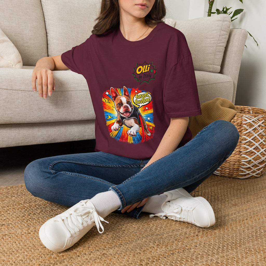Olli in Italy "Forget Boston" Graphic T-Shirt — Colorful Dog Pop Art Tee