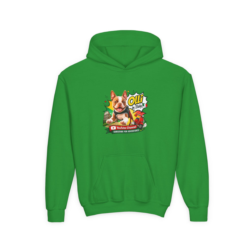 Olli the Boston Terrier in Italy Hoodie — "My Nose Says This Way" Youth Pullover