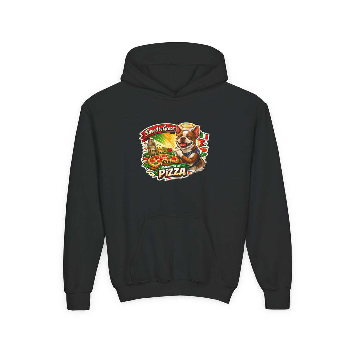 Youth Hoodie — Olli in Italy Pizza Dog Graphic Sweatshirt