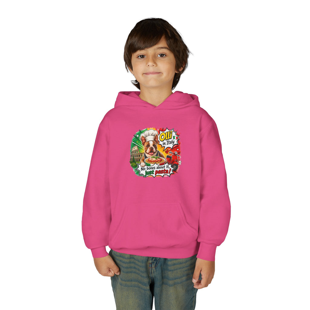 Youth Hoodie — "Olli in Italy" Boston Terrier Sweatshirt