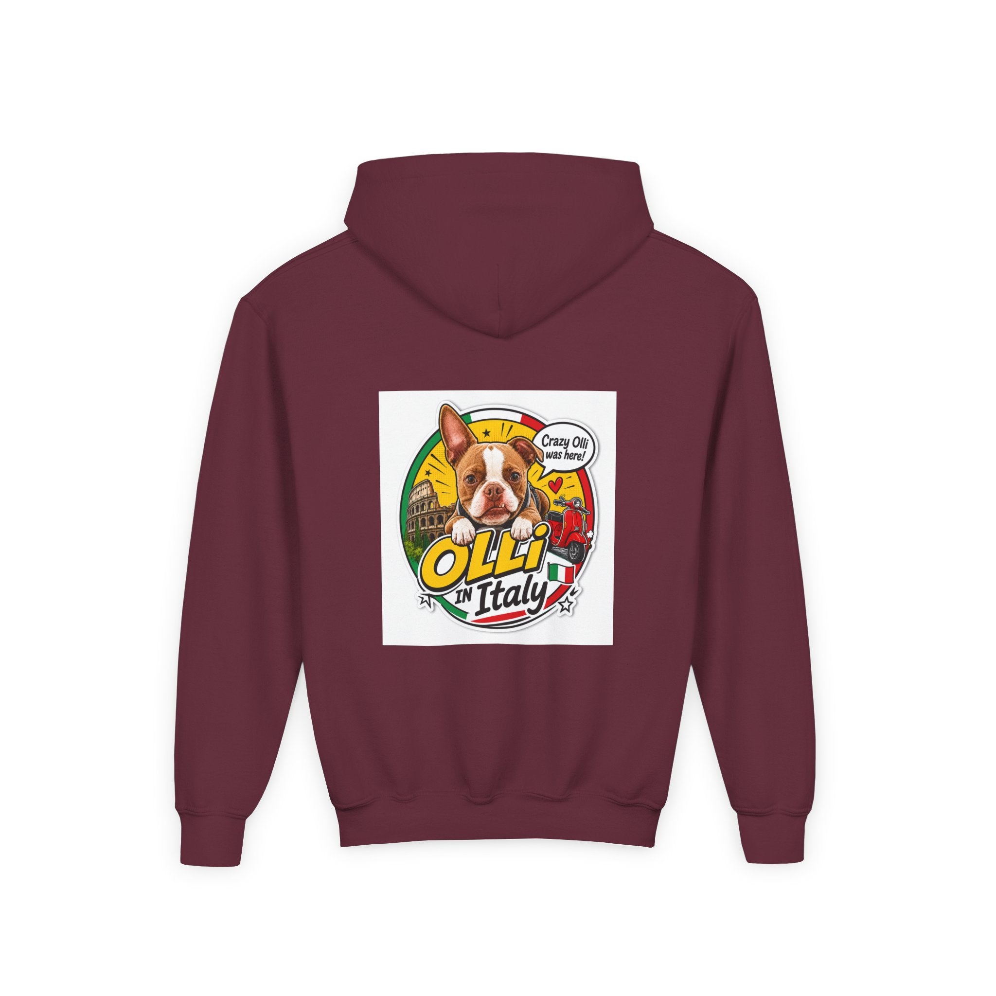 Youth Hoodie — Olli in Italy Pizza Dog Graphic Sweatshirt