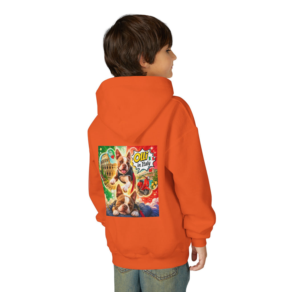 Youth Hoodie — "Olli in Italy" Boston Terrier Sweatshirt