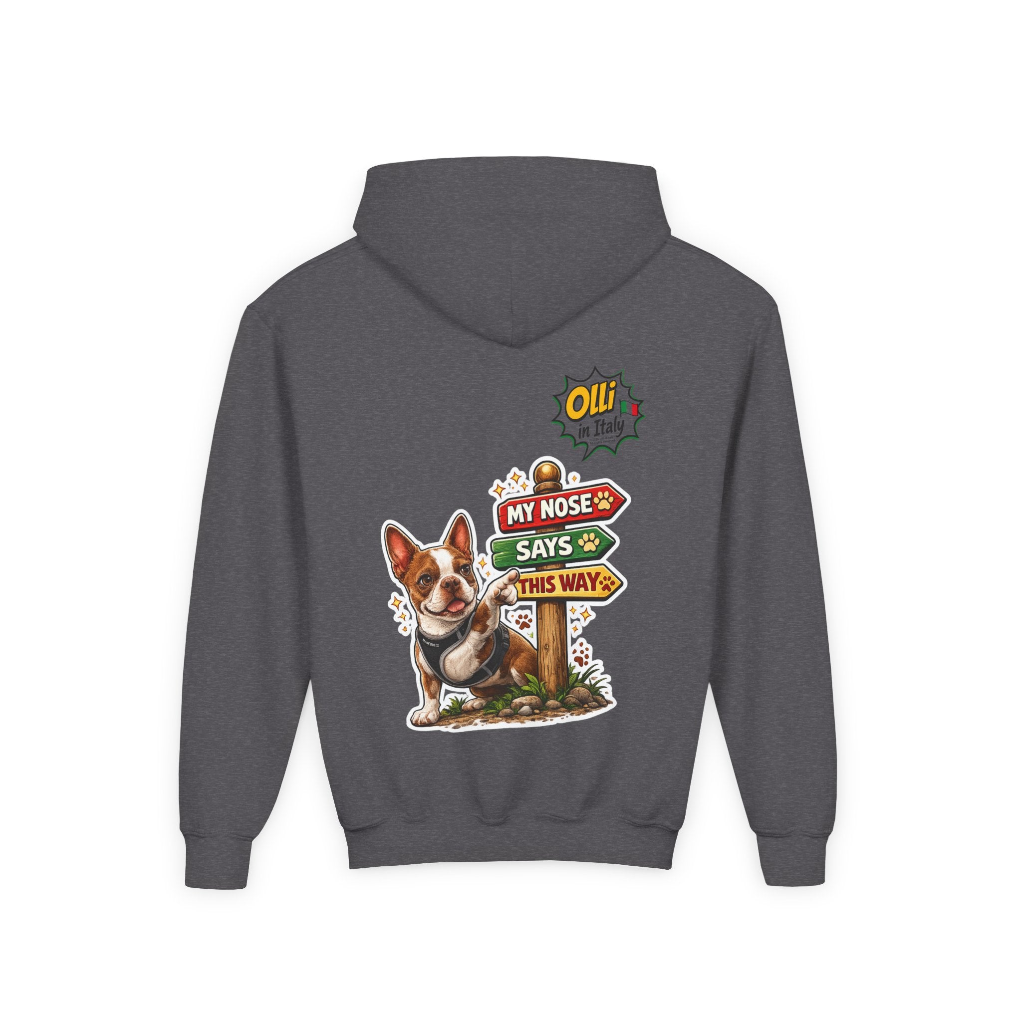 Olli the Boston Terrier Pizza Adventure Hoodie | My Nose Says This Way sweatshirt