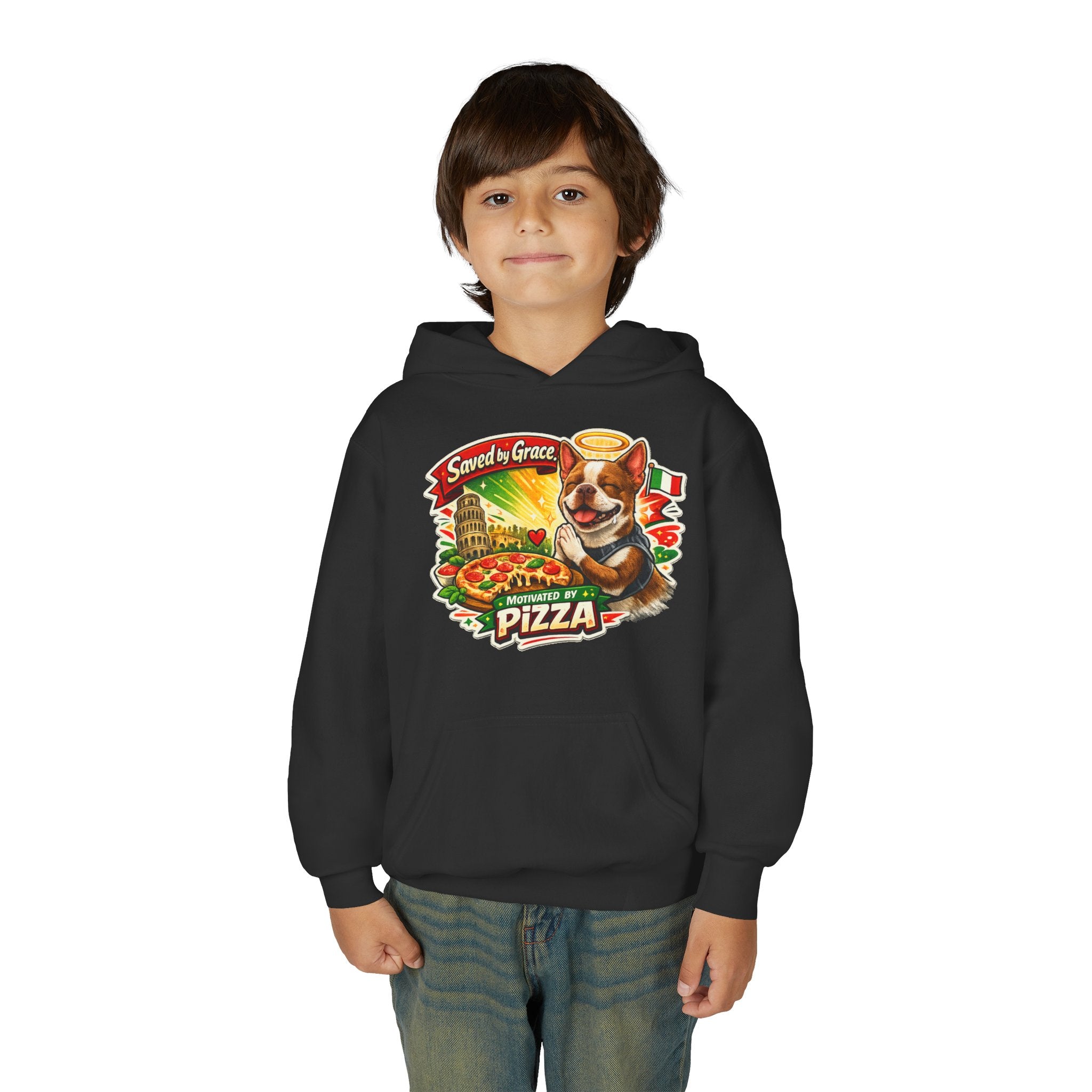 Olli the Boston Terrier Pizza Adventure Hoodie | My Nose Says This Way sweatshirt