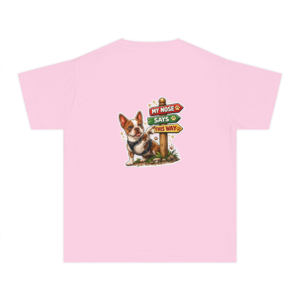 Youth Tee - Cute Olli In Italy Boston Terrier "My Nose Says This Way" Vintage Italian Pizza Chef Graphic