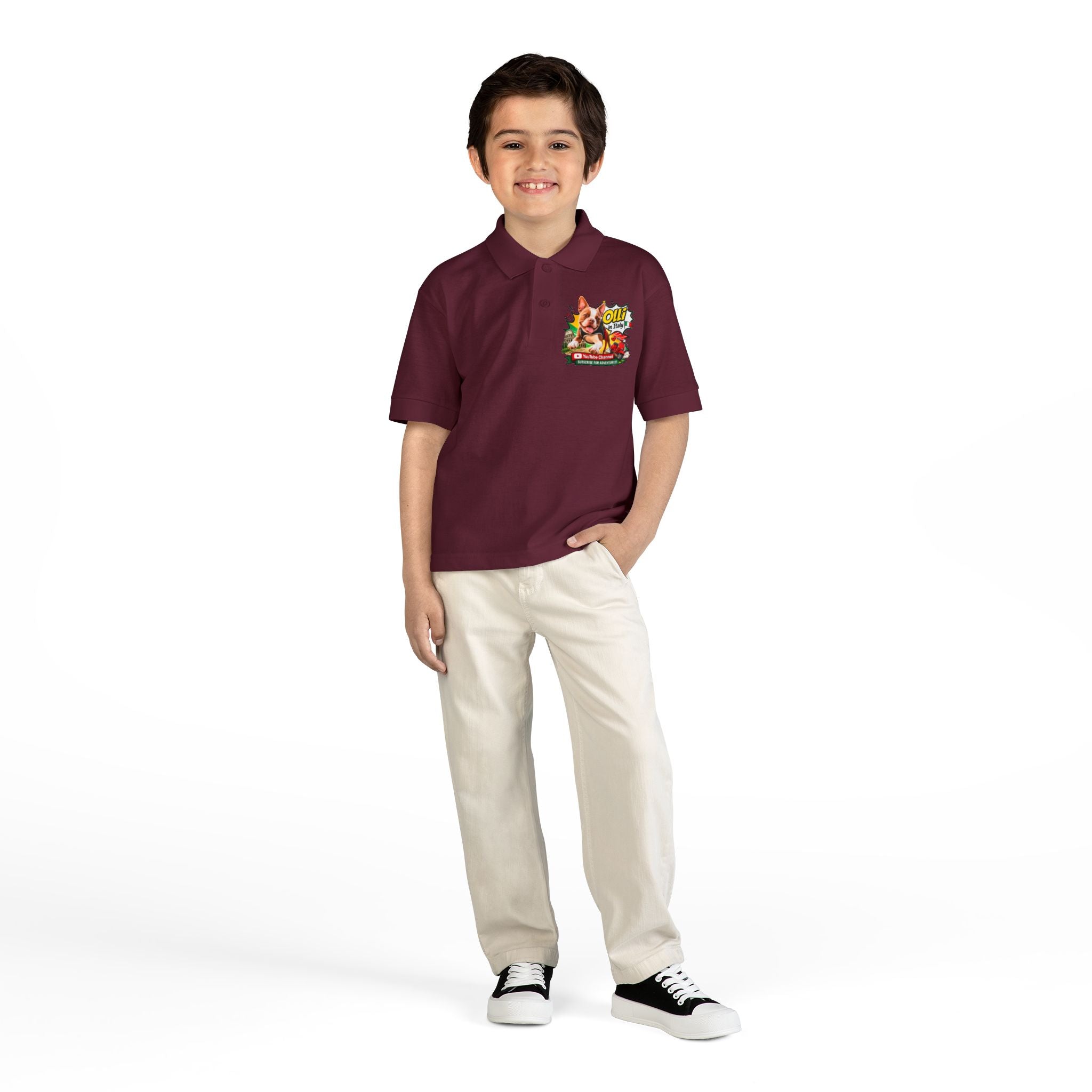Olli the Boston Terrier In Italy DryBlend® Youth Jersey Polo