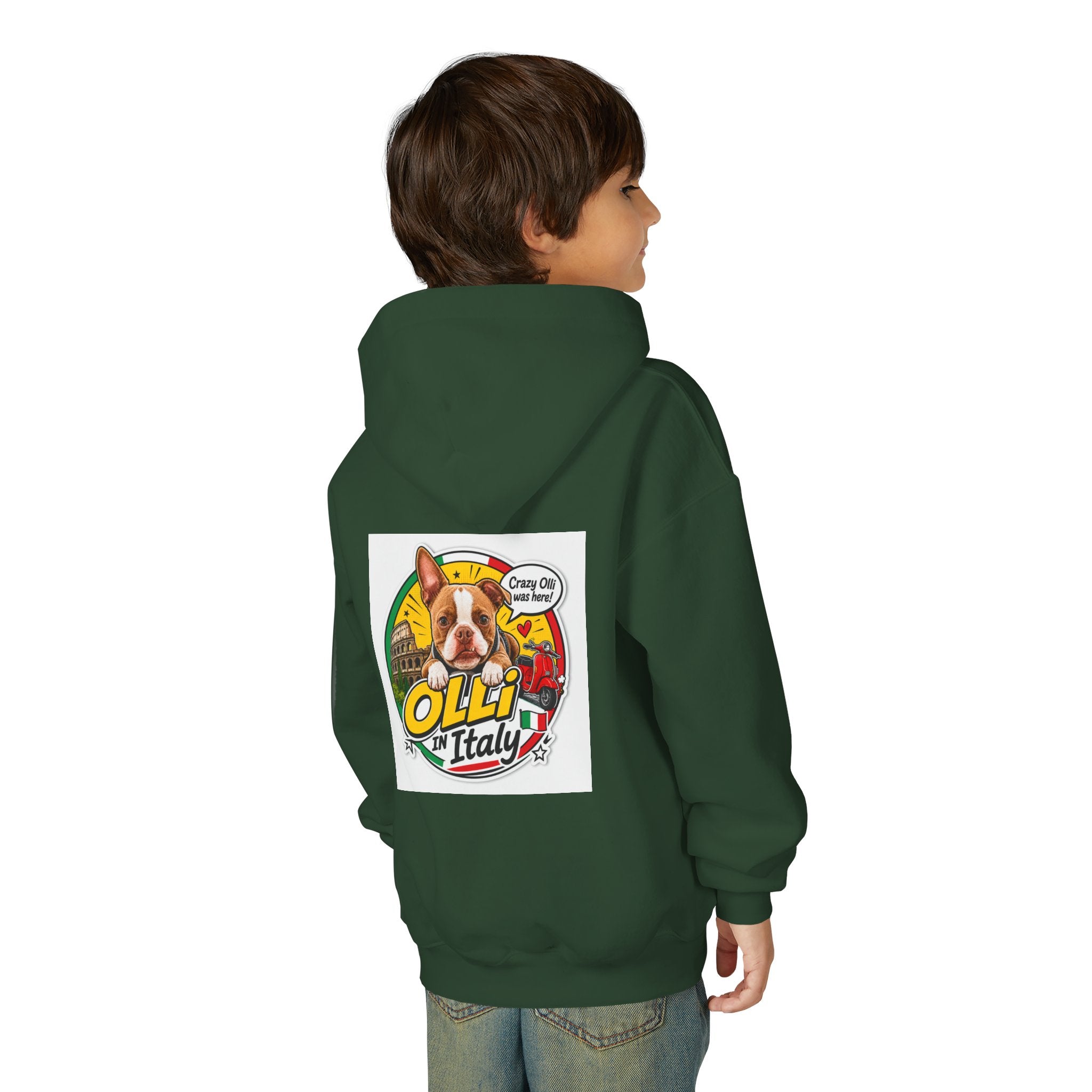 Youth Hoodie — Olli in Italy Pizza Dog Graphic Sweatshirt