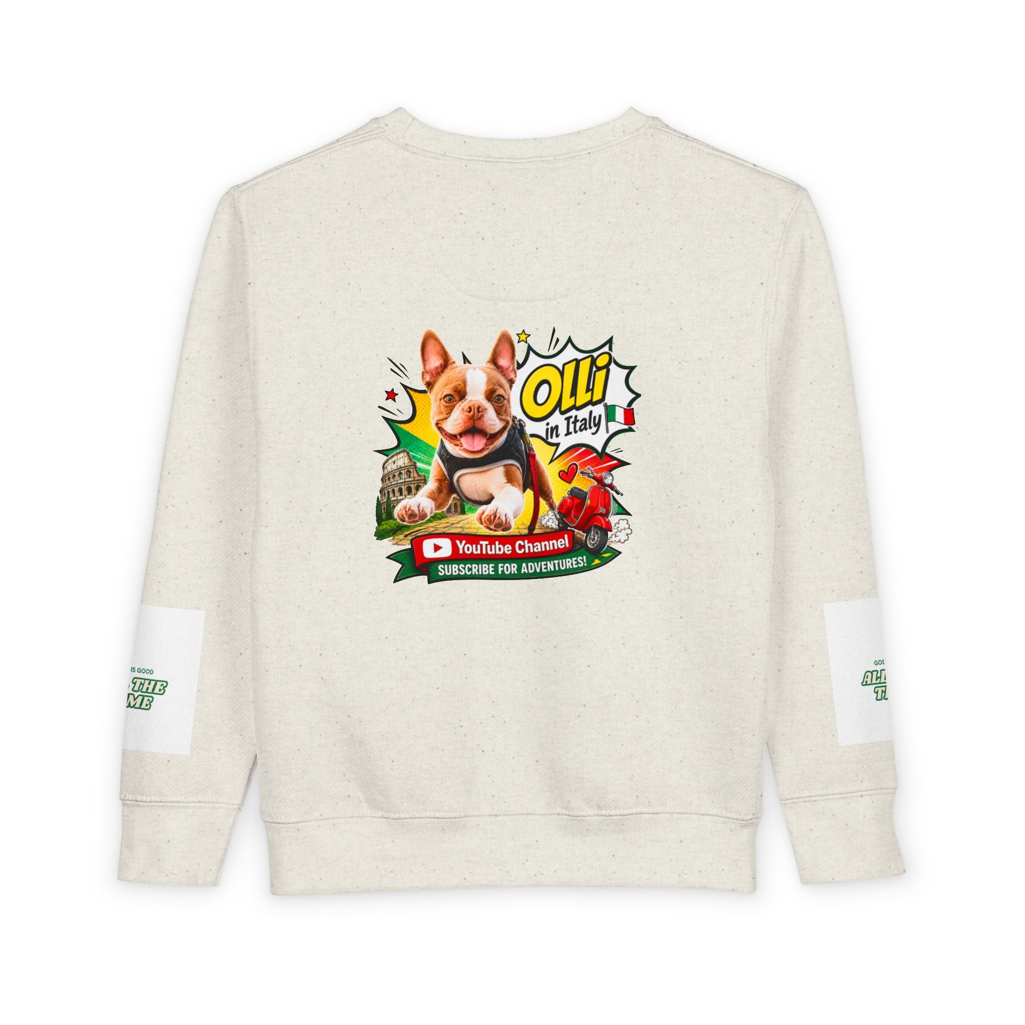 Toddler Sweatshirt - "Olli in Italy" Cute Boston Terrier Puppy Travel Crewneck
