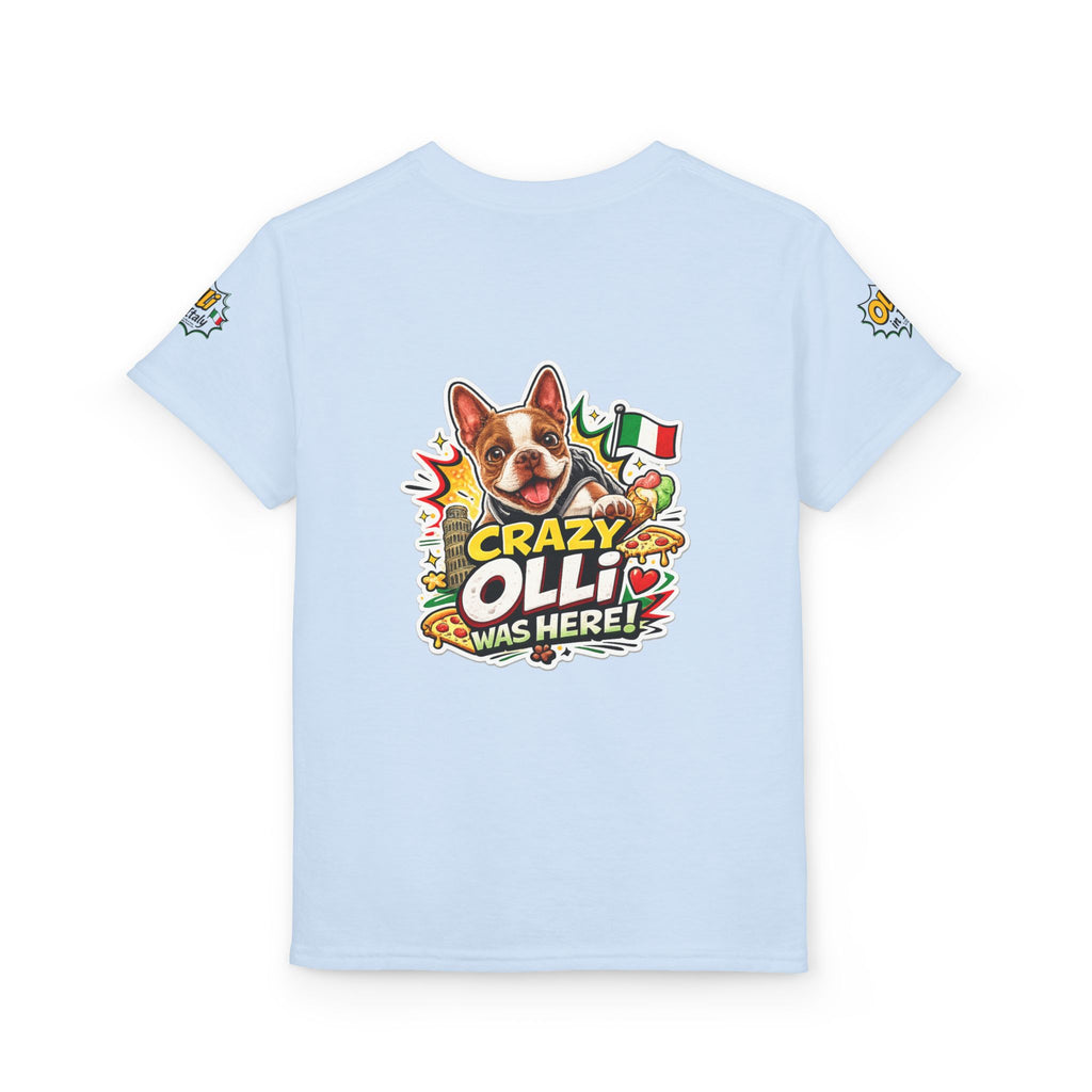 Youth T-Shirt — "Crazy Olli Was Here" Olli the Boston Terrier In Italy Dog Graphic