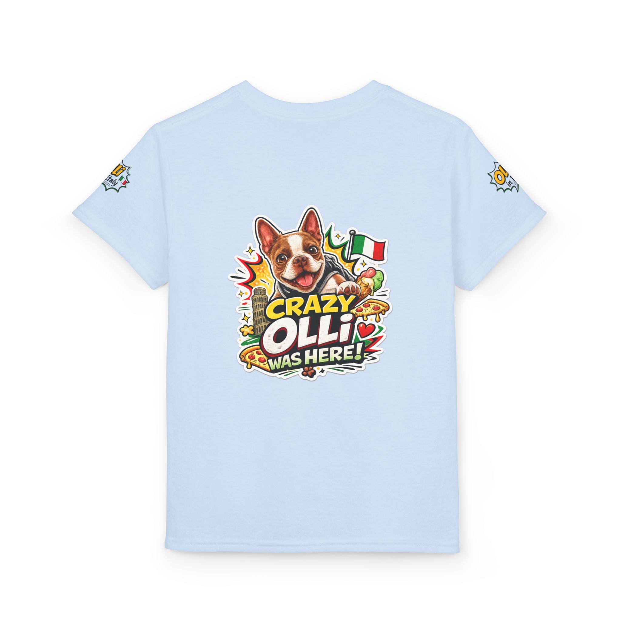 Youth T-Shirt — "Crazy Olli Was Here" Olli the Boston Terrier In Italy Dog Graphic