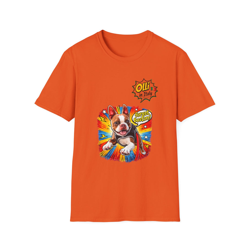 Olli in Italy "Forget Boston" Graphic T-Shirt — Colorful Dog Pop Art Tee