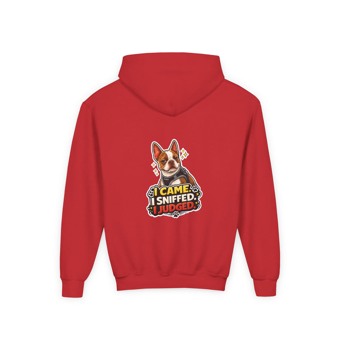 Youth Hoodie — Cute Olli the Boston Terrier ‘My Nose Says This Way’ / ‘I Came, I Sniffed, I Judged’