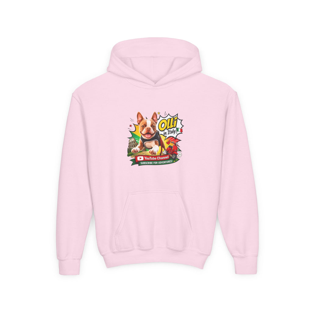 Olli the Boston Terrier in Italy Hoodie — "My Nose Says This Way" Youth Pullover