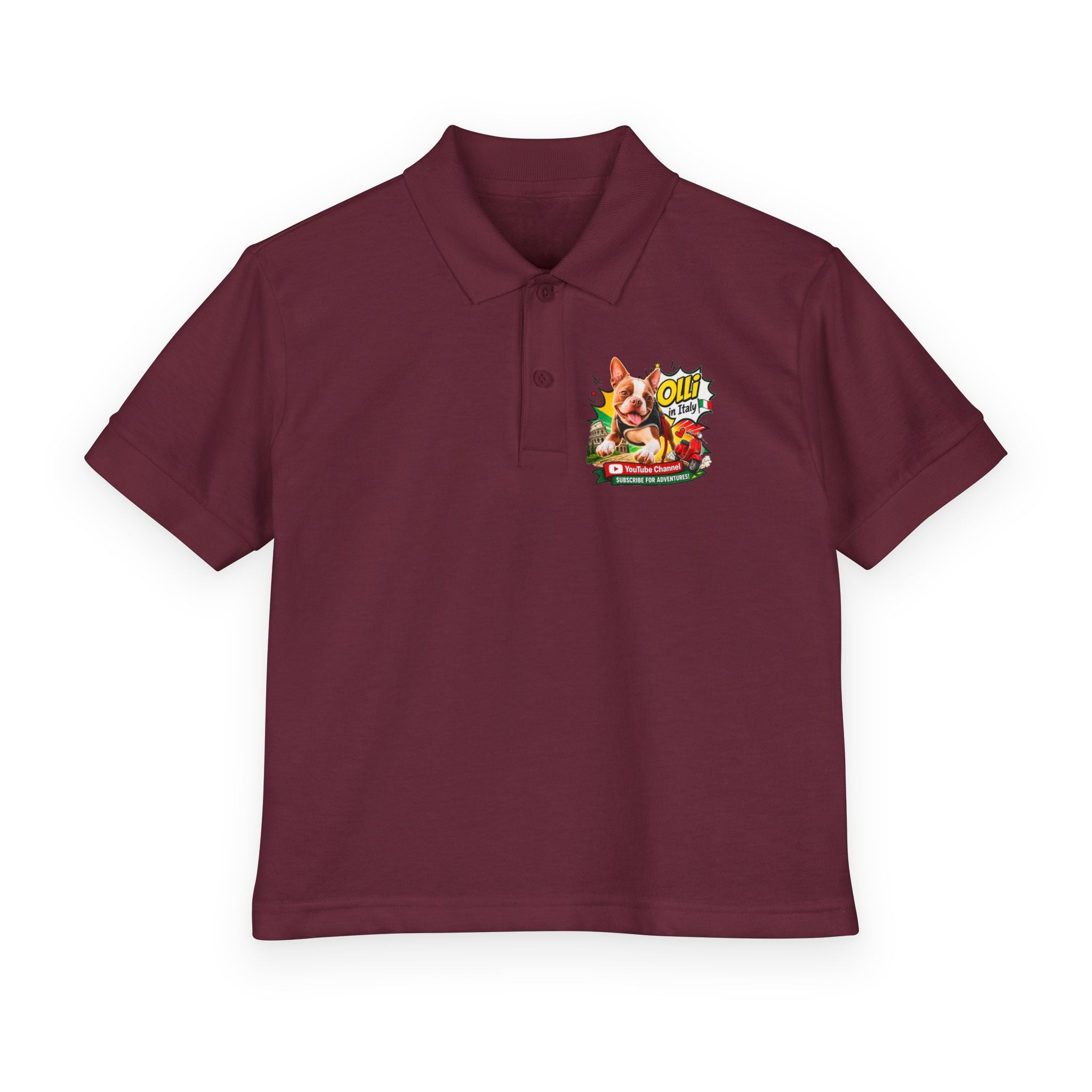 Olli the Boston Terrier In Italy DryBlend® Youth Jersey Polo