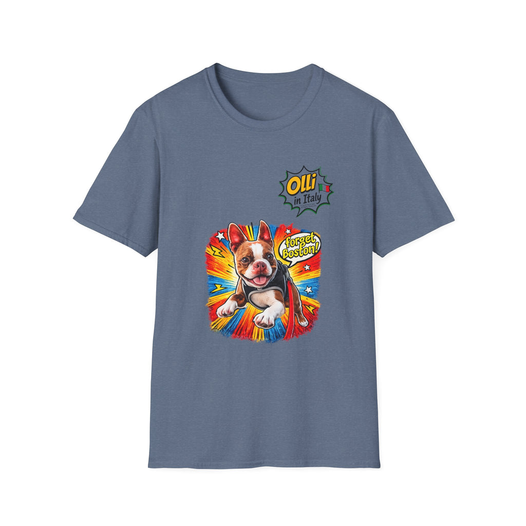 Olli in Italy "Forget Boston" Graphic T-Shirt — Colorful Dog Pop Art Tee