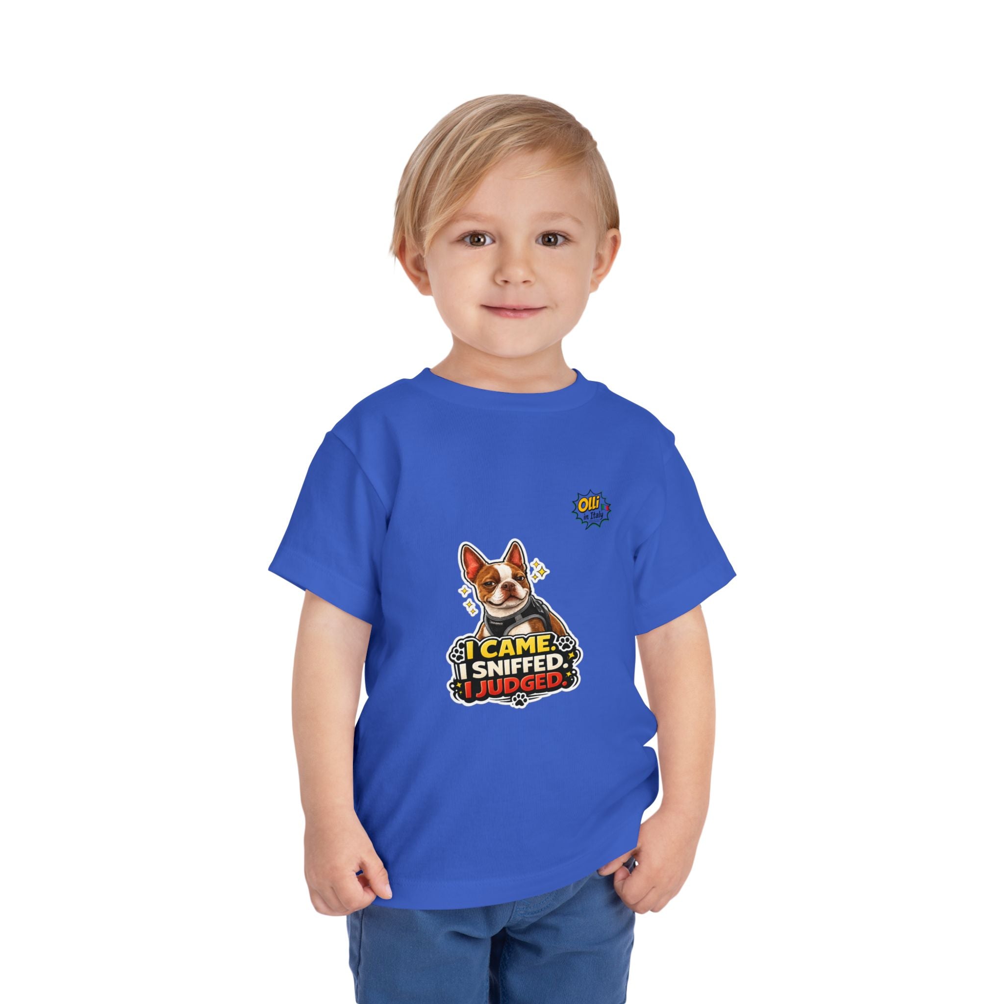 Toddler Tee — Cute Olli the Boston Terrier in Italy "I Came, I Sniffed, I Judged" Graphic