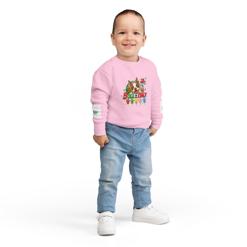 Toddler Sweatshirt - "Olli in Italy" Cute Boston Terrier Puppy Travel Crewneck