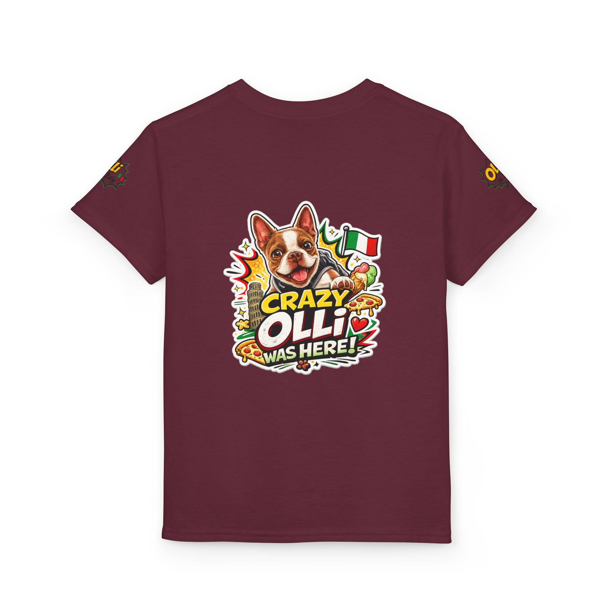Youth T-Shirt — "Crazy Olli Was Here" Olli the Boston Terrier In Italy Dog Graphic