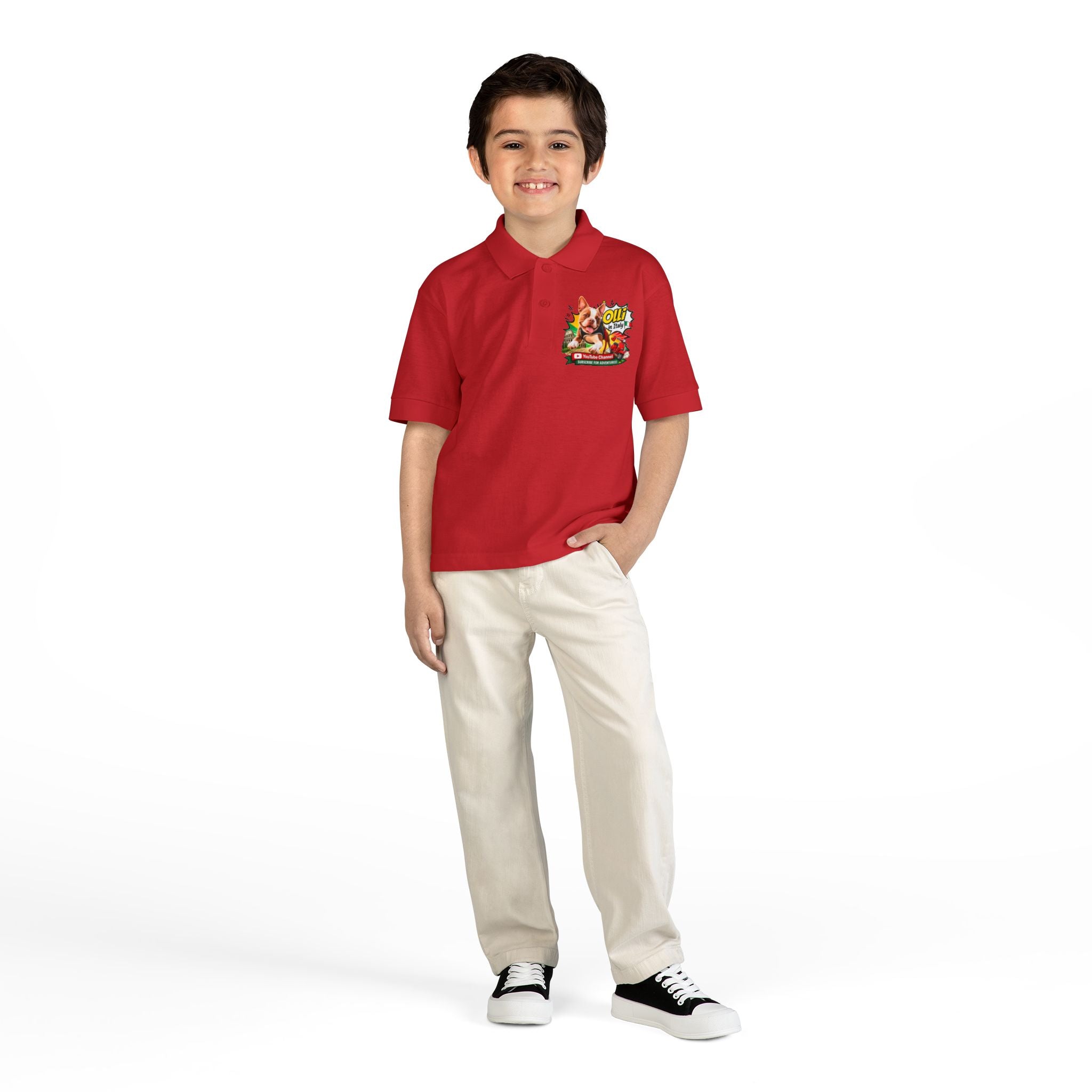 Olli the Boston Terrier In Italy DryBlend® Youth Jersey Polo