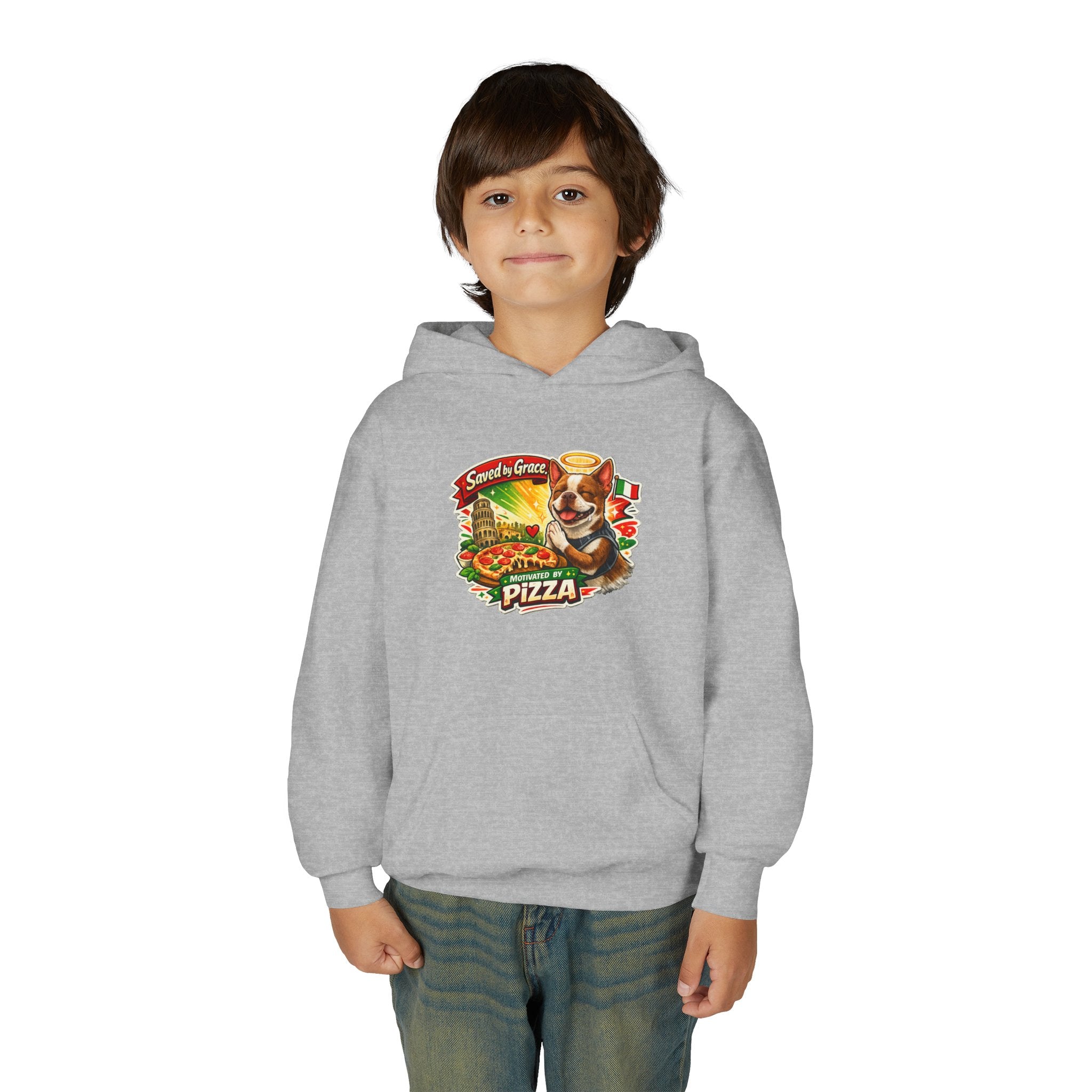 Youth Hoodie — Olli in Italy Pizza Dog Graphic Sweatshirt