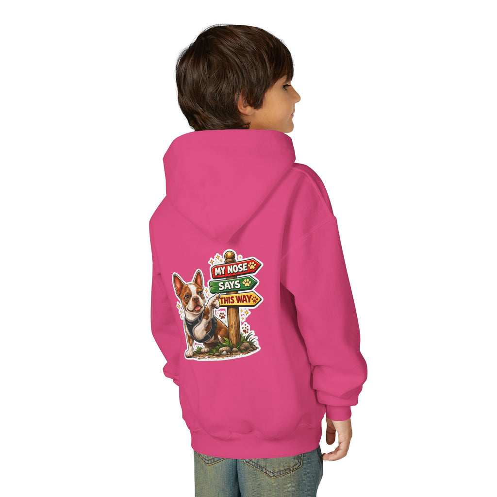 Olli the Boston Terrier in Italy Hoodie — "My Nose Says This Way" Youth Pullover
