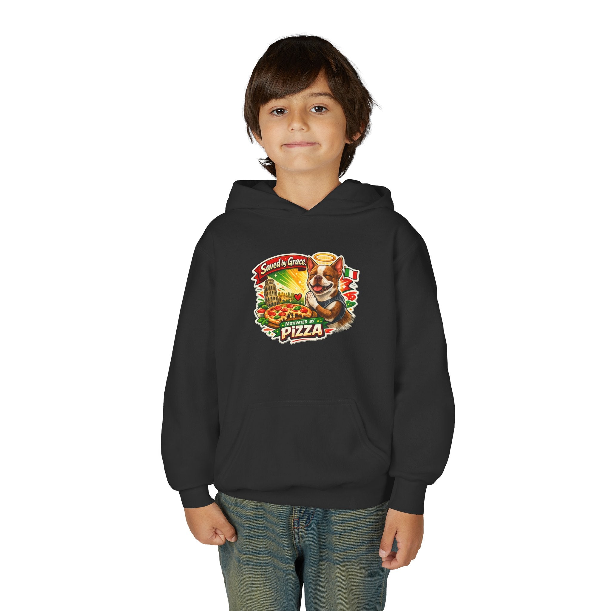 Youth Hoodie — Olli in Italy Pizza Dog Graphic Sweatshirt
