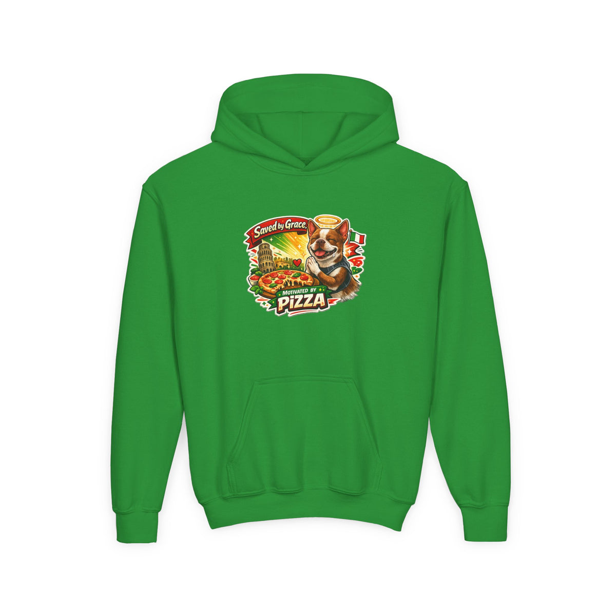Youth Hoodie — Olli in Italy Pizza Dog Graphic Sweatshirt