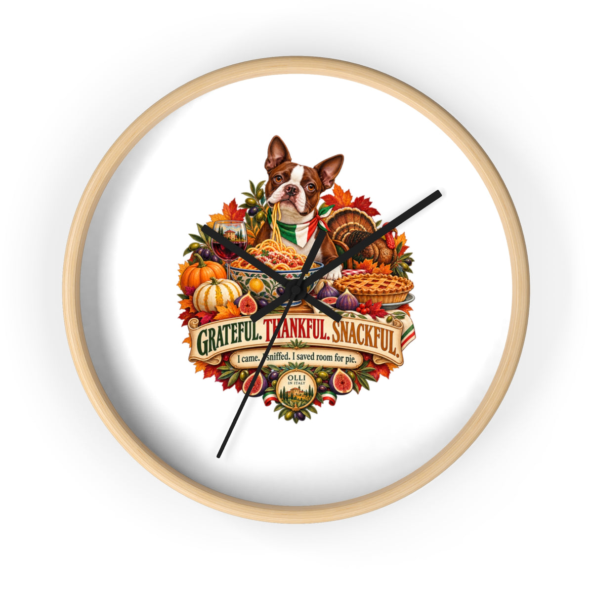 Thankful Pup Thanksgiving Wall Clock — Autumn Harvest Dog Decor