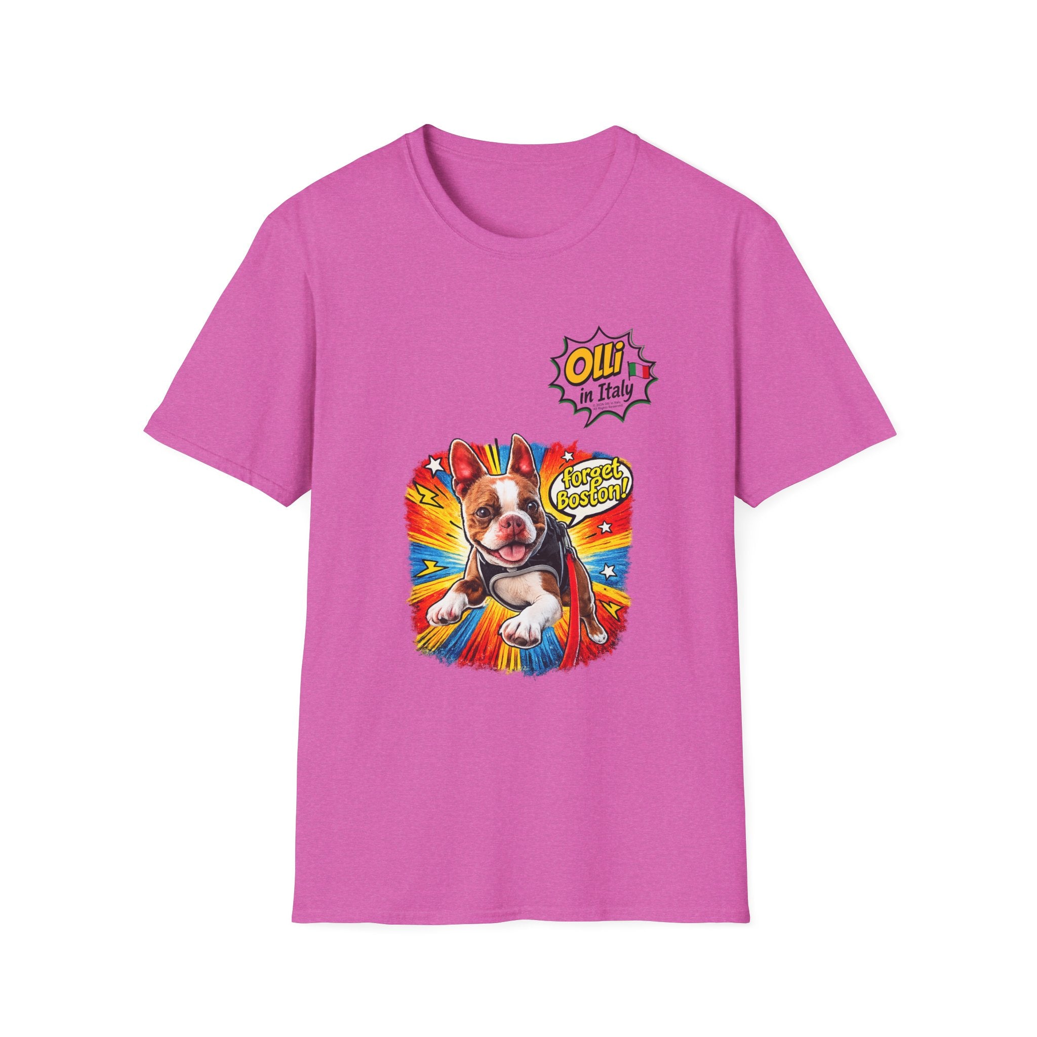 Olli in Italy "Forget Boston" Graphic T-Shirt — Colorful Dog Pop Art Tee