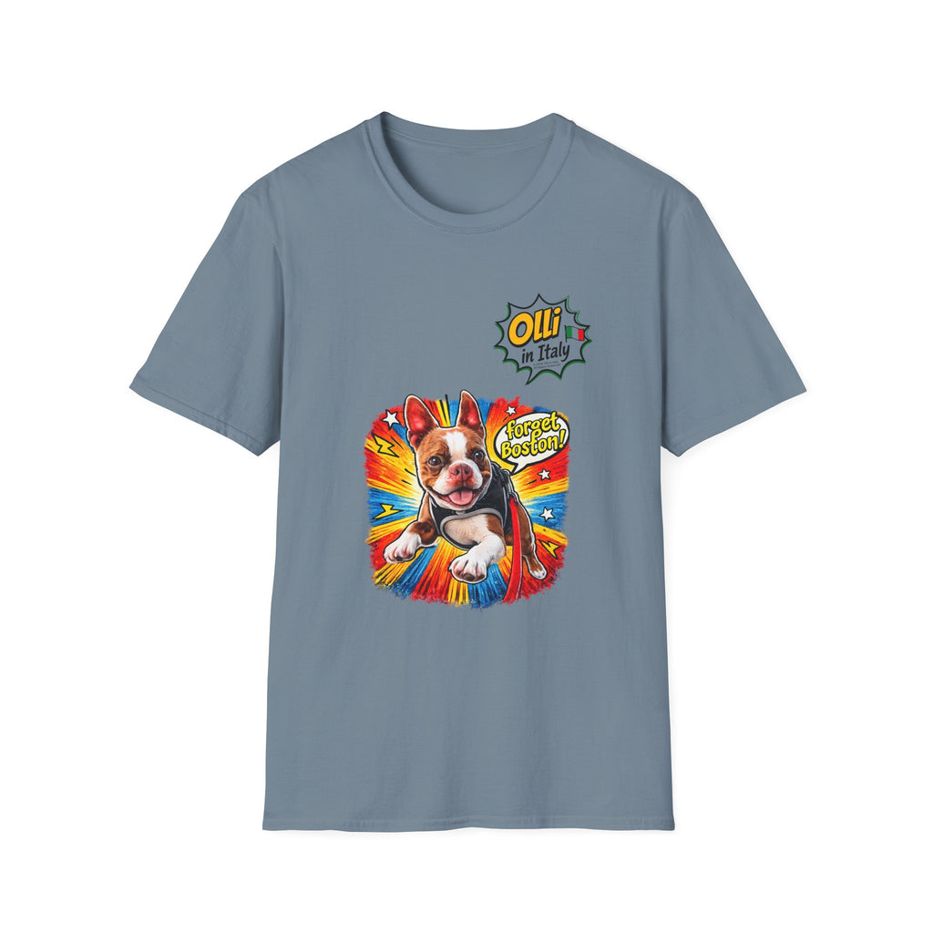 Olli in Italy "Forget Boston" Graphic T-Shirt — Colorful Dog Pop Art Tee