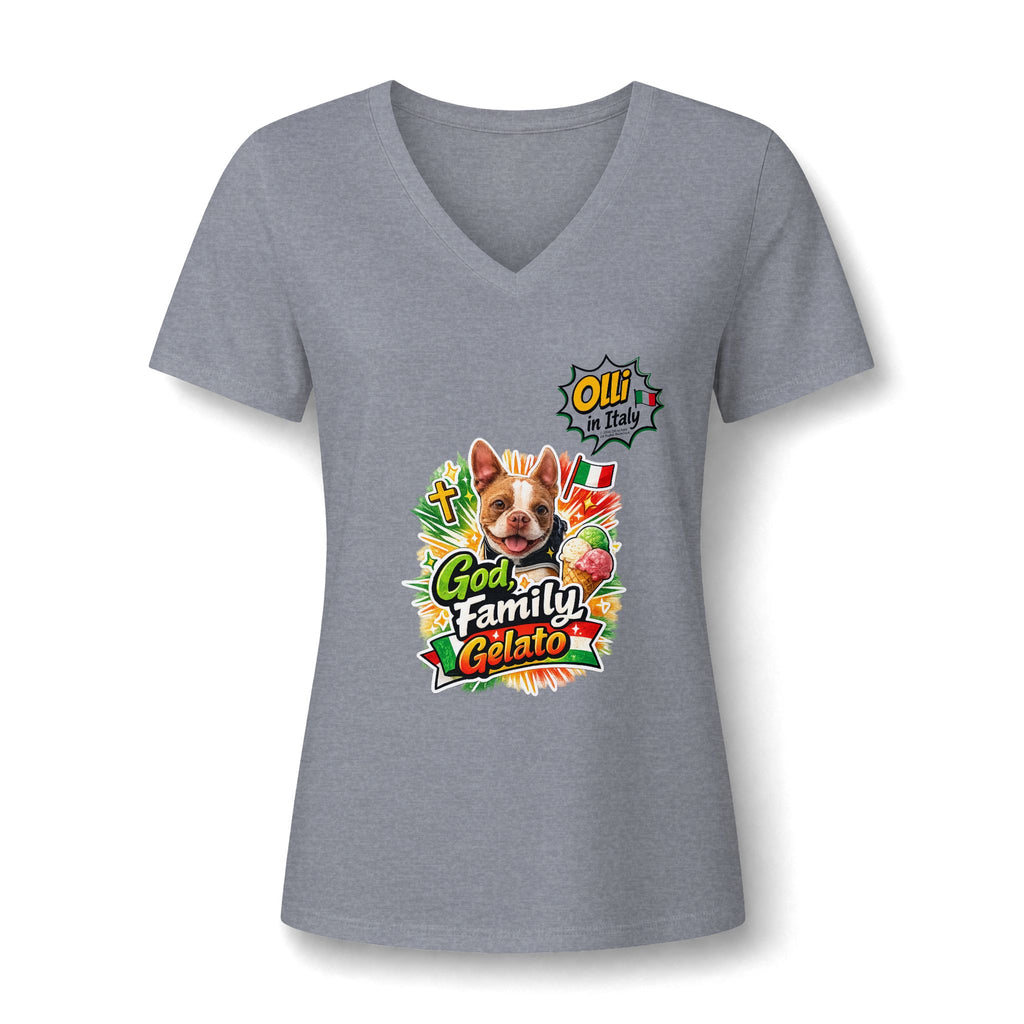 Family Gelato Dog V-Neck Tee | Cute Puppy Gelato Design