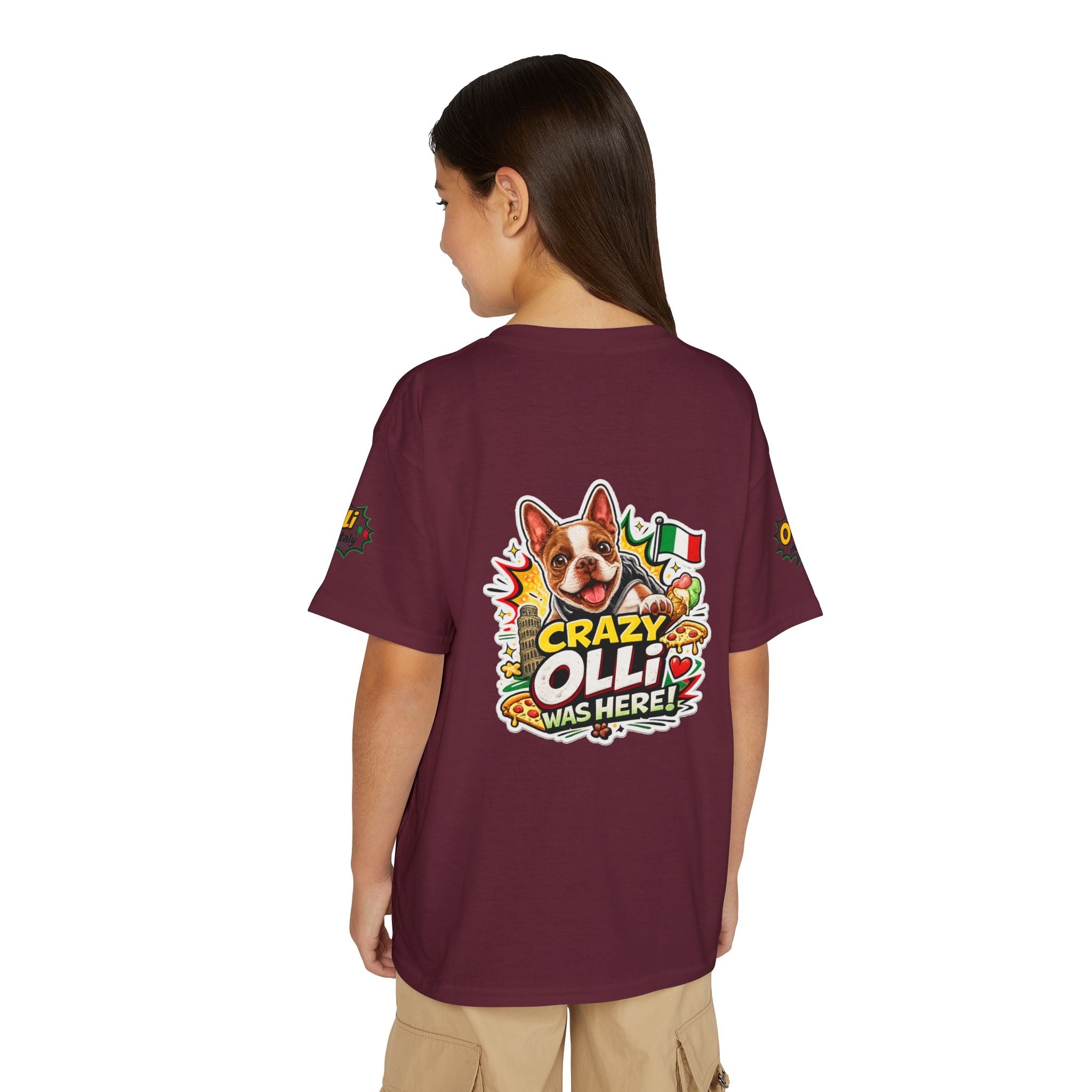 Youth T-Shirt — "Crazy Olli Was Here" Olli the Boston Terrier In Italy Dog Graphic