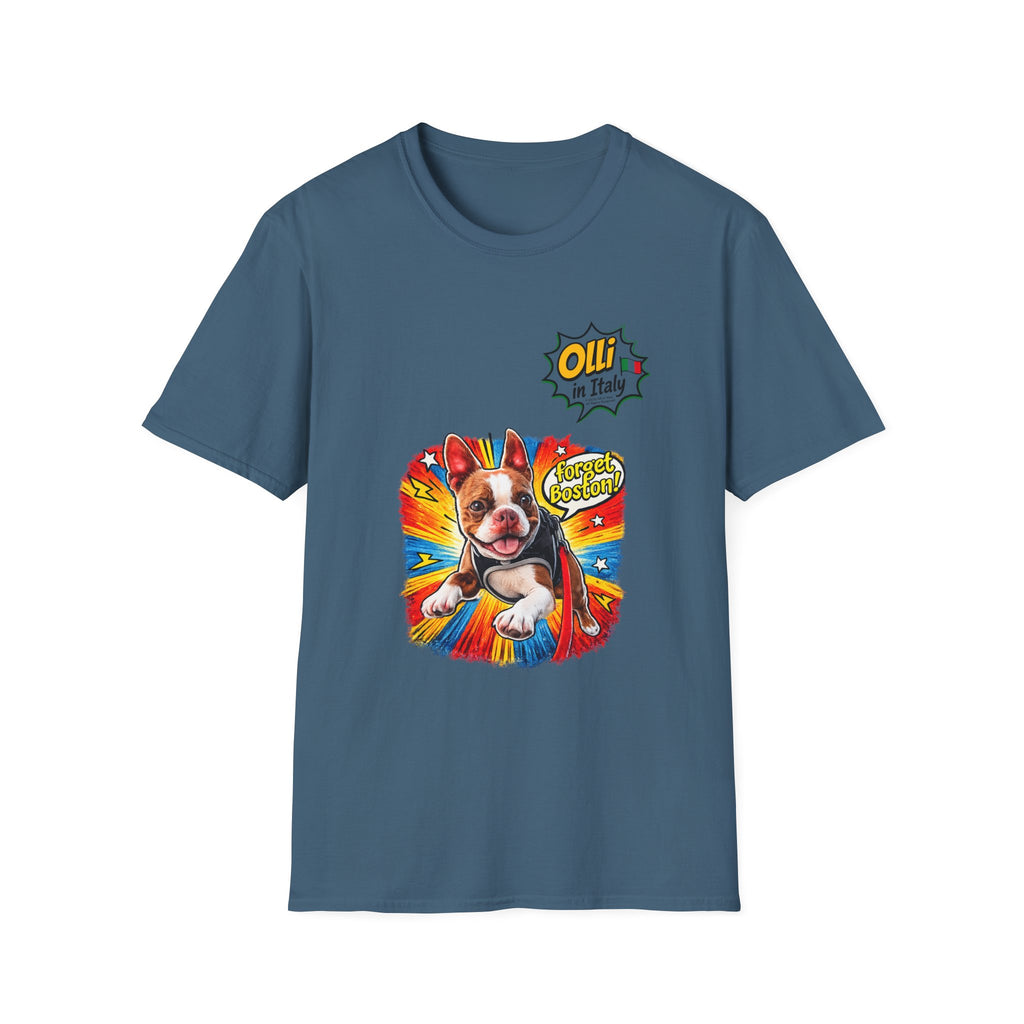 Olli in Italy "Forget Boston" Graphic T-Shirt — Colorful Dog Pop Art Tee