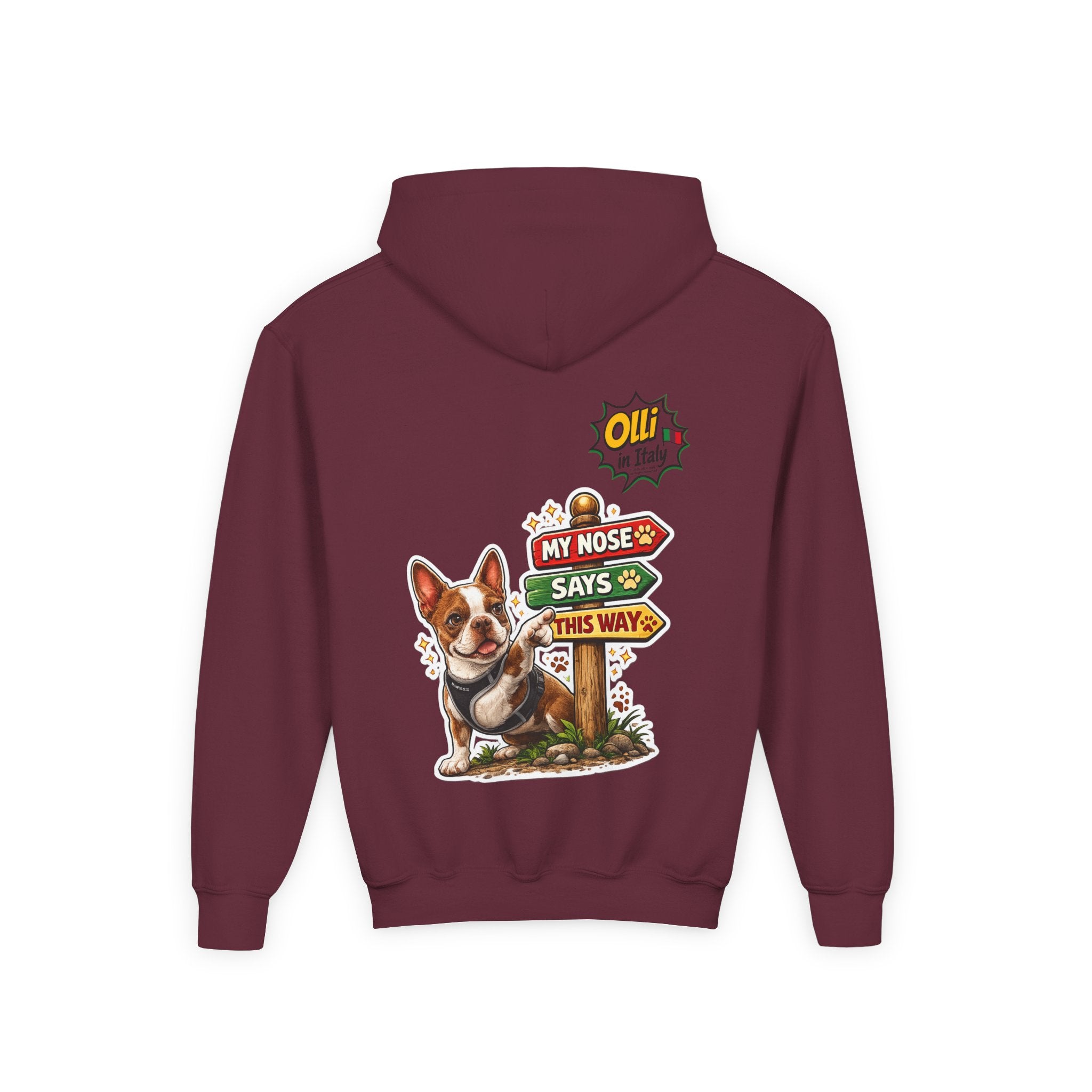 Olli the Boston Terrier Pizza Adventure Hoodie | My Nose Says This Way sweatshirt