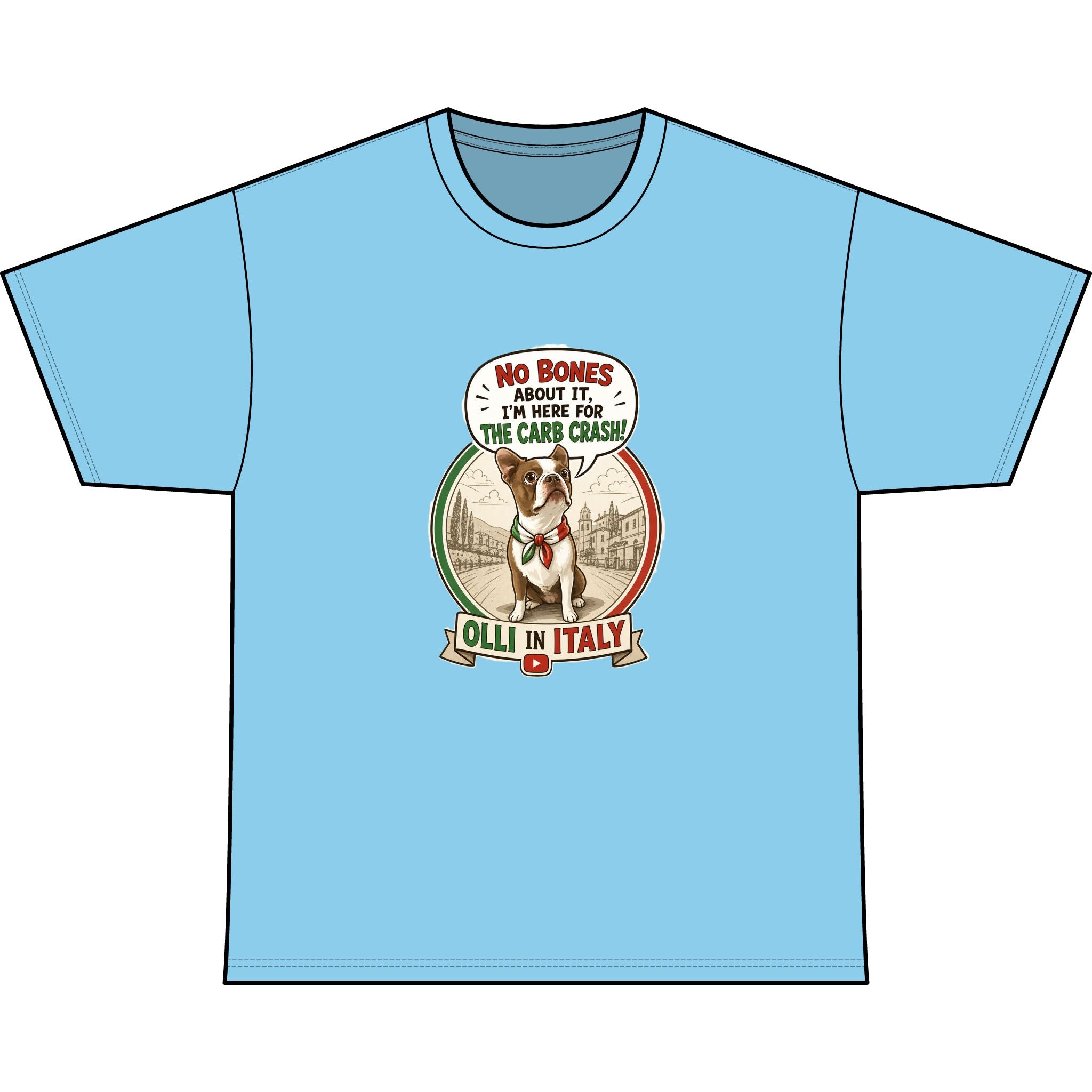 Italy Rescue Dog T-Shirt — "No Bones About It, I’m Here for the Pasta Crash" Graphic Tee