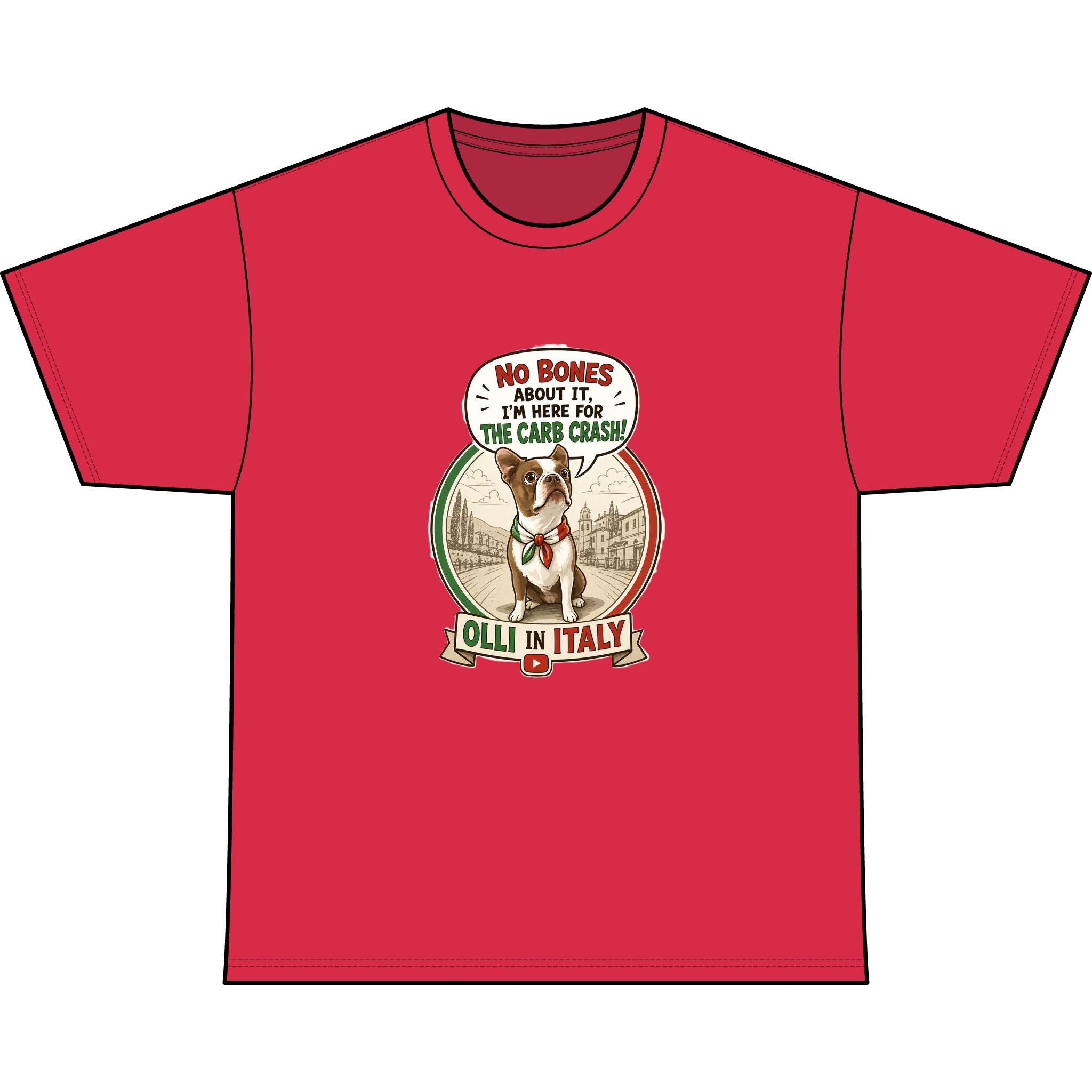 Italy Rescue Dog T-Shirt — "No Bones About It, I’m Here for the Pasta Crash" Graphic Tee
