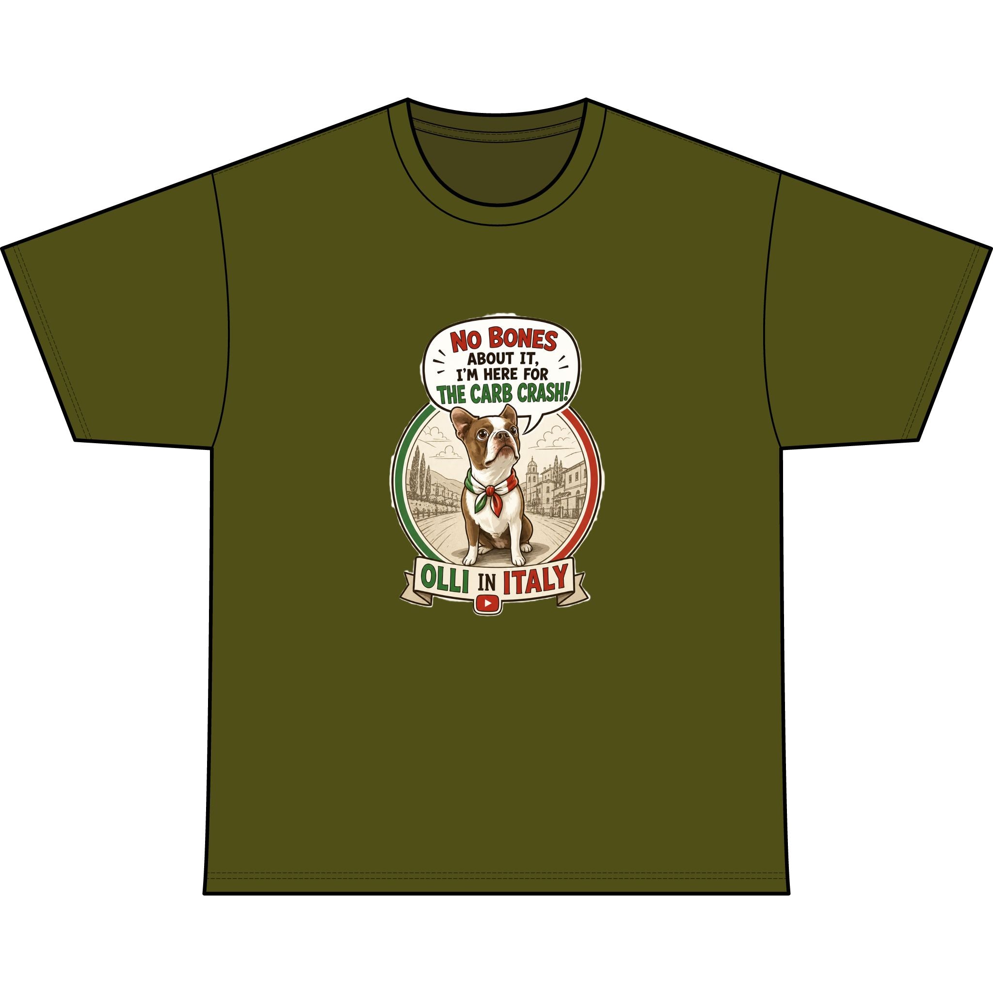 Italy Rescue Dog T-Shirt — "No Bones About It, I’m Here for the Pasta Crash" Graphic Tee
