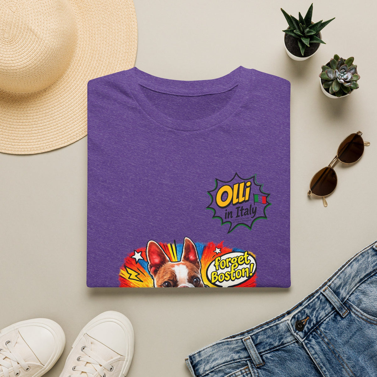 Olli in Italy "Forget Boston" Graphic T-Shirt — Colorful Dog Pop Art Tee