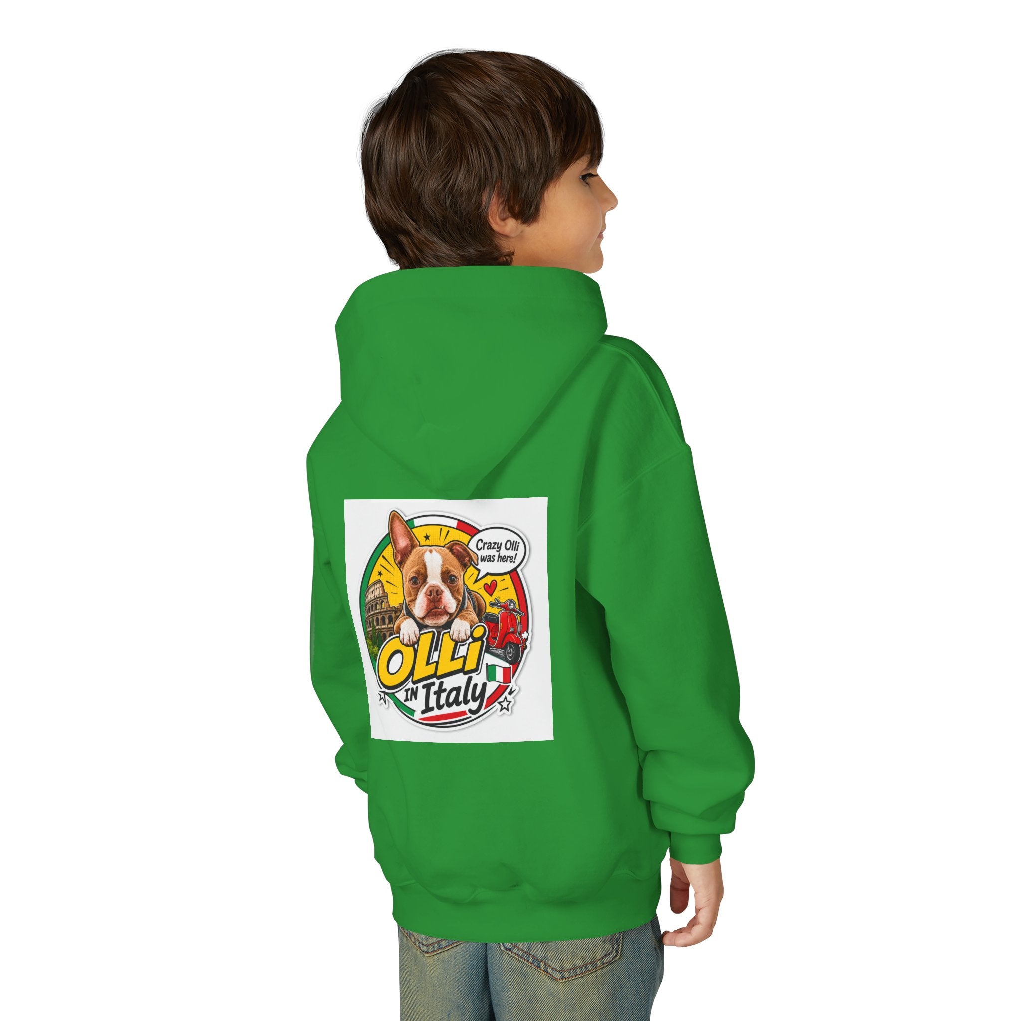 Youth Hoodie — Olli in Italy Pizza Dog Graphic Sweatshirt