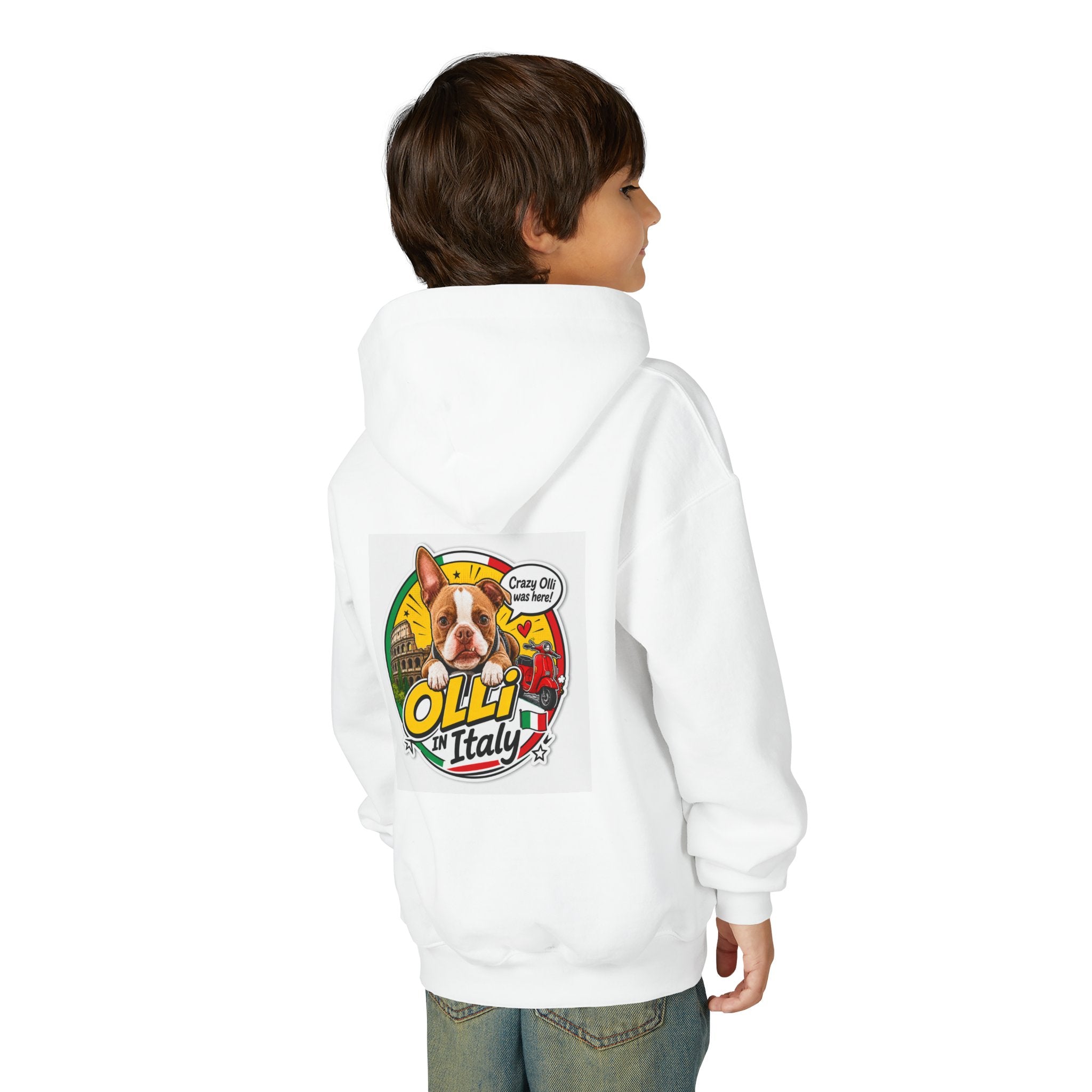 Youth Hoodie — Olli in Italy Pizza Dog Graphic Sweatshirt