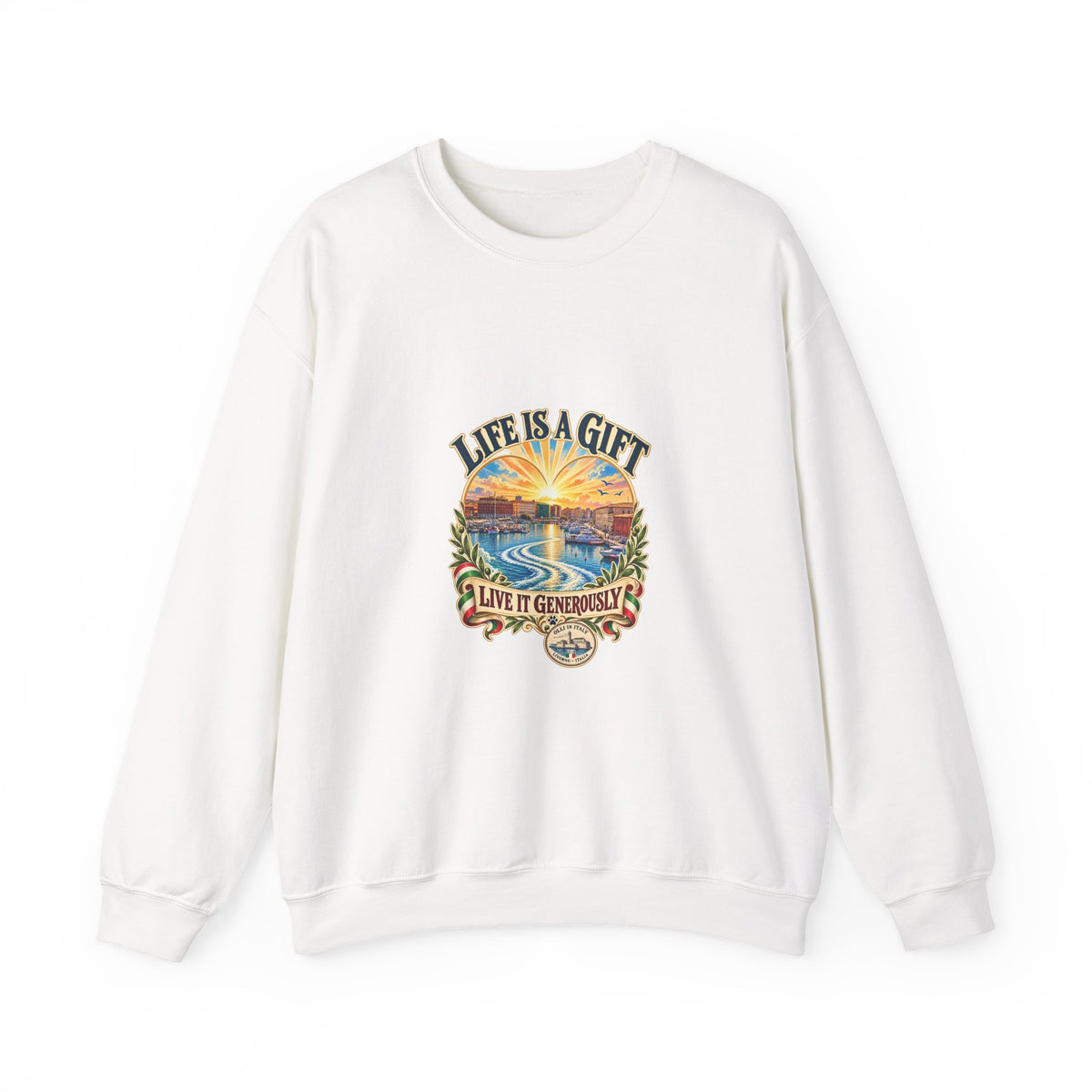 Life Is a Gift Crewneck Sweatshirt – 'Live It Generously' Graphic