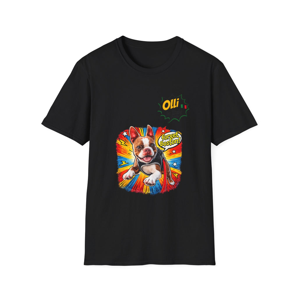 Olli in Italy "Forget Boston" Graphic T-Shirt — Colorful Dog Pop Art Tee