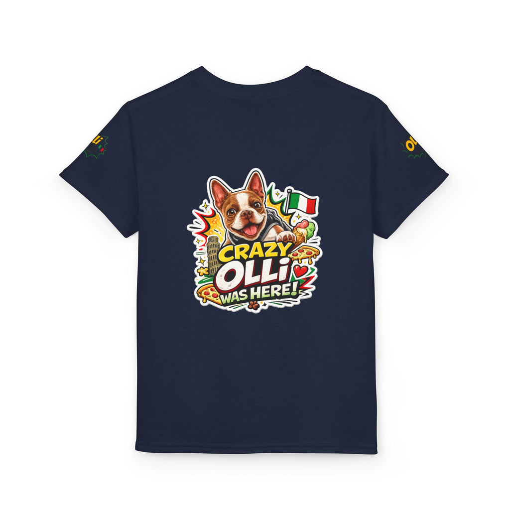 Youth T-Shirt — "Crazy Olli Was Here" Olli the Boston Terrier In Italy Dog Graphic