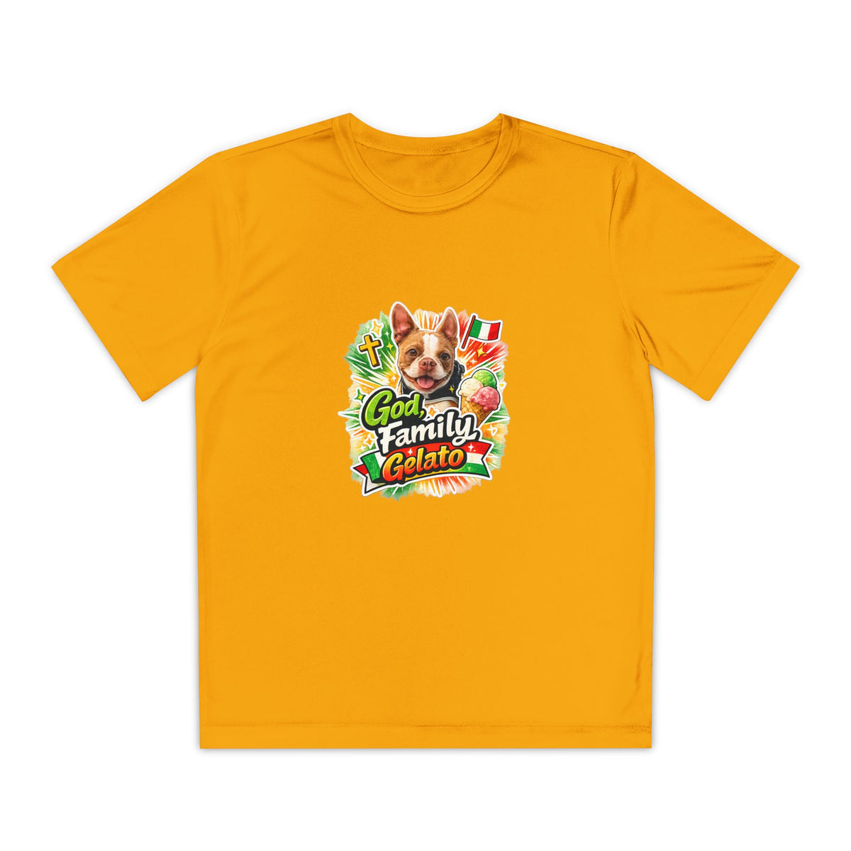 Youth Boston Terrier God Family Gelato Performance Tee