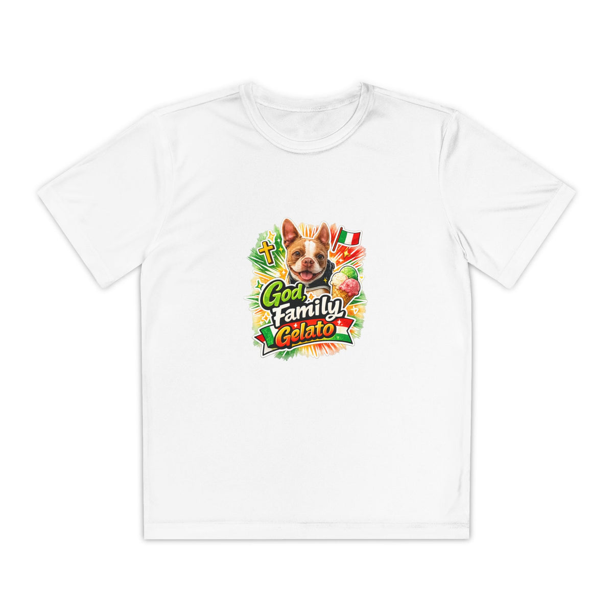 Youth Boston Terrier God Family Gelato Performance Tee