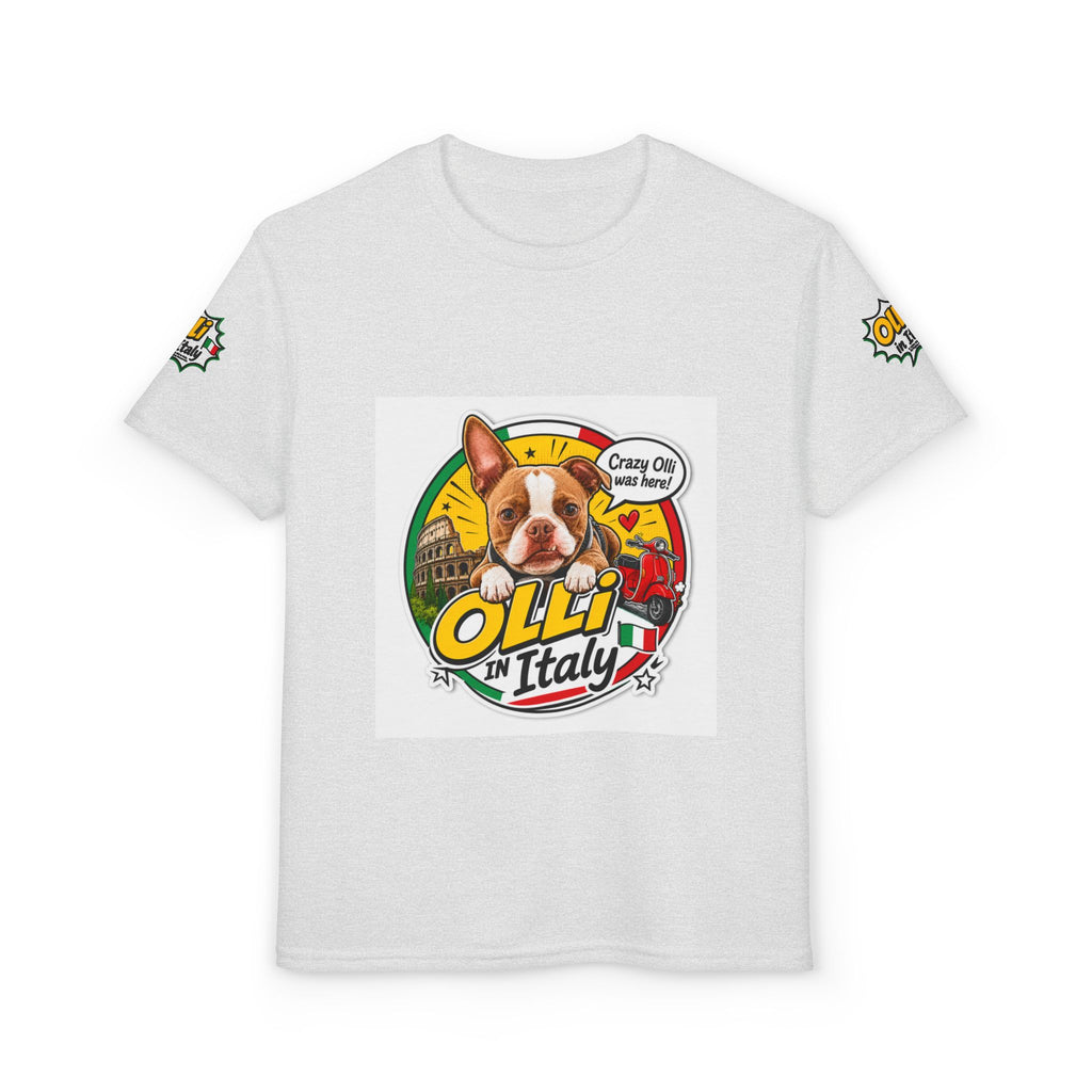 Youth T-Shirt — "Crazy Olli Was Here" Olli the Boston Terrier In Italy Dog Graphic